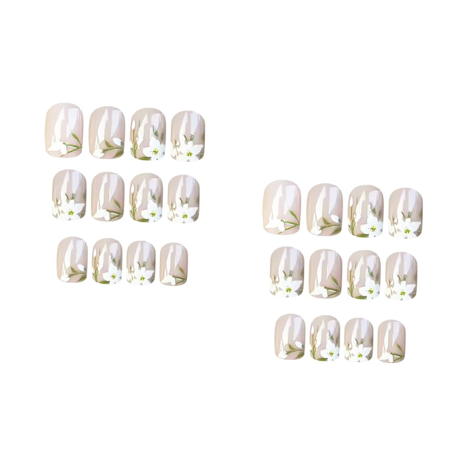 IMRAIN Short Square Press on Nails White Flower French Tip Fake Nails Nude Soft Gel False Nails Glossy Glue on Nails for Women Manicure Tips