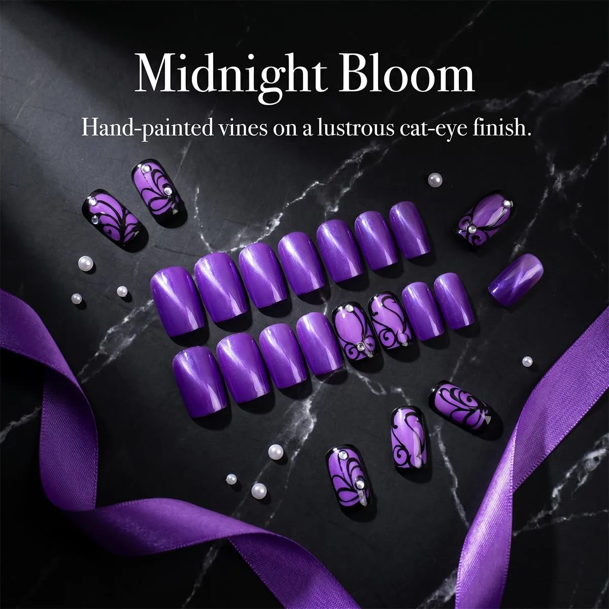 Short Square Press On Nails - Violet Totem Design Fake Nails Glossy Finished Reusable False Nails with Glue Tabs - 24Pcs Nail Kit for Women Manicure