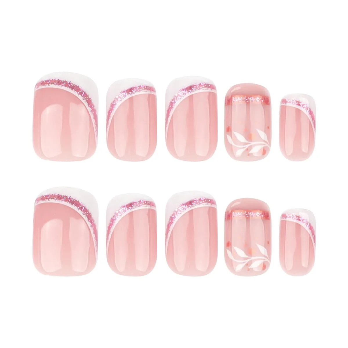 Short Square Press On Nails - Nude Fake Nails with White Tips & Minimalist Purple Gold Line Design Glossy Finished Reusable False Nails with Glue Tabs - 24Pcs Nail Kit for Women Manicure