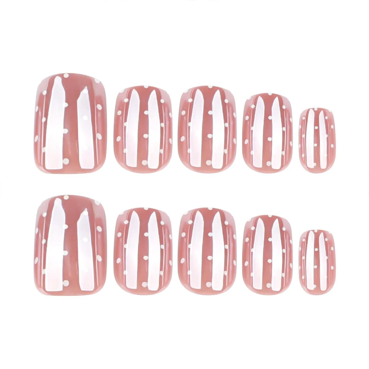 24Pcs Chrome Polka Dot Press on Nails Short Square Fake Nails Cute Nude Nails Press ons White Dots Nail Art Chrome False Nail Glossy Full Cover Stick on Nails for Women DIY Manicure