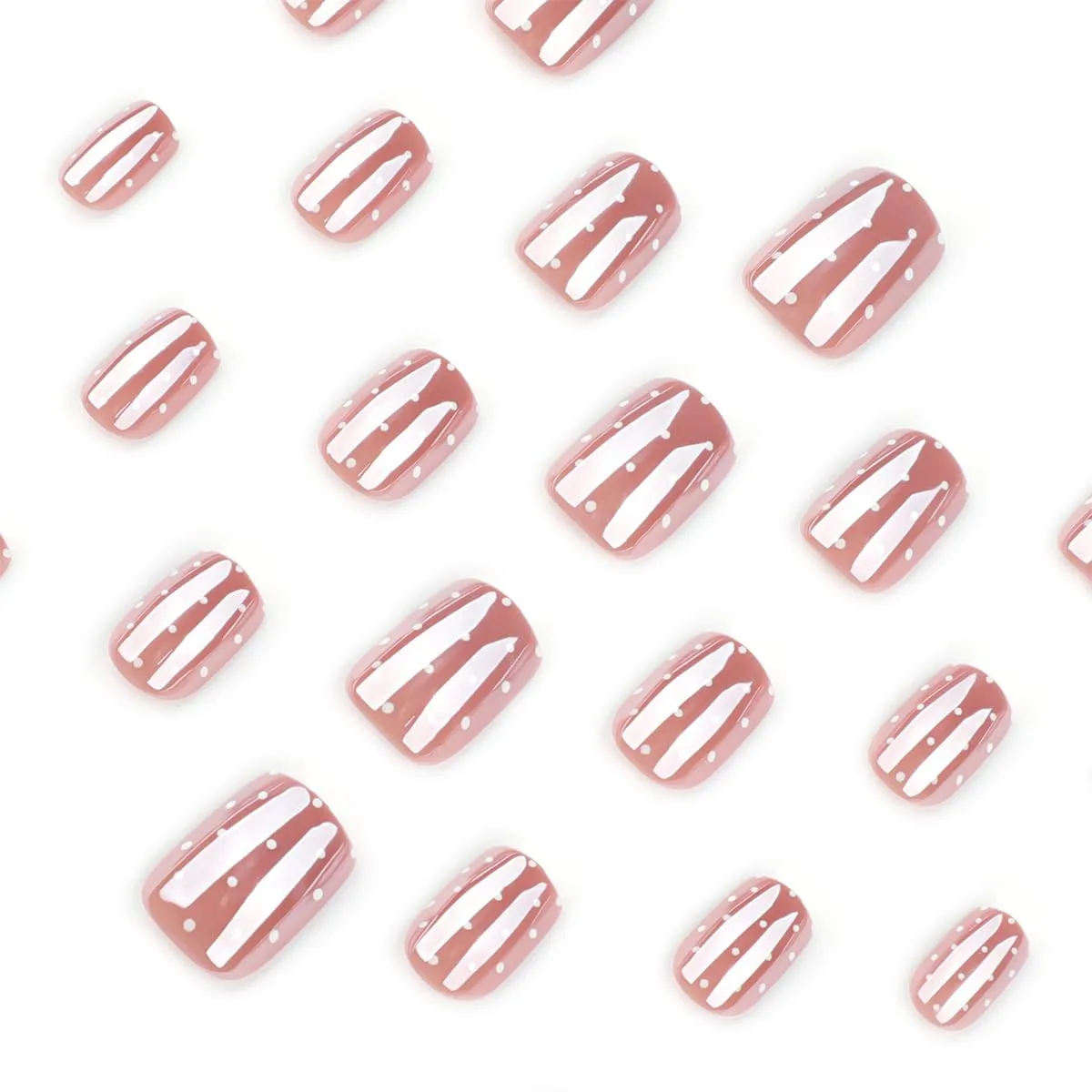 24Pcs Chrome Polka Dot Press on Nails Short Square Fake Nails Cute Nude Nails Press ons White Dots Nail Art Chrome False Nail Glossy Full Cover Stick on Nails for Women DIY Manicure