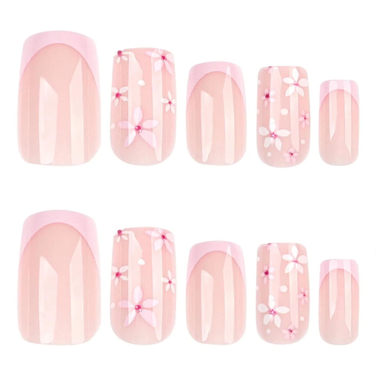 24Pcs Pink French Tip Press On Nails Short Fake Nails Spring Summer Daisy Nails Press Ons Acrylic Nail Tips Glossy Nude Pink Reusable Full Cover Cute White Flower Glue on Nails for Women