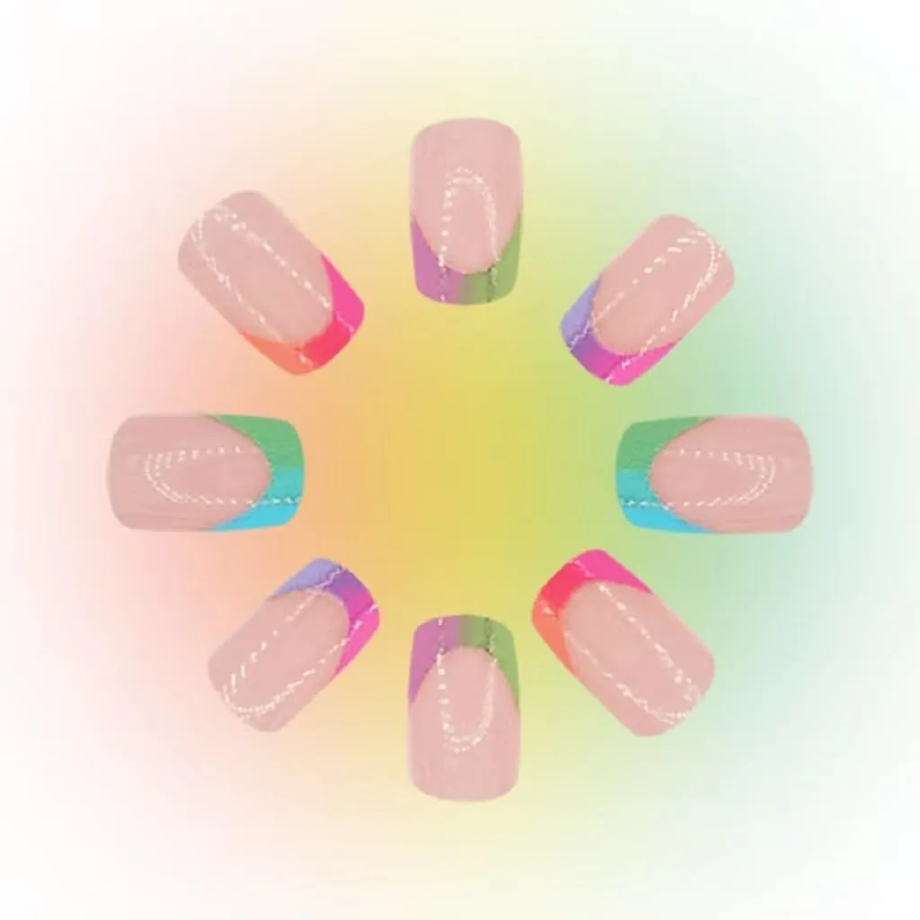 French Tip Press on Nails Square Fake Nails Short False Nails Colorful Ombre Glossy Acrylic Nails Artificial Nails Full Cover Stick on Nails Reusable Manicure for Women 24 Pcs