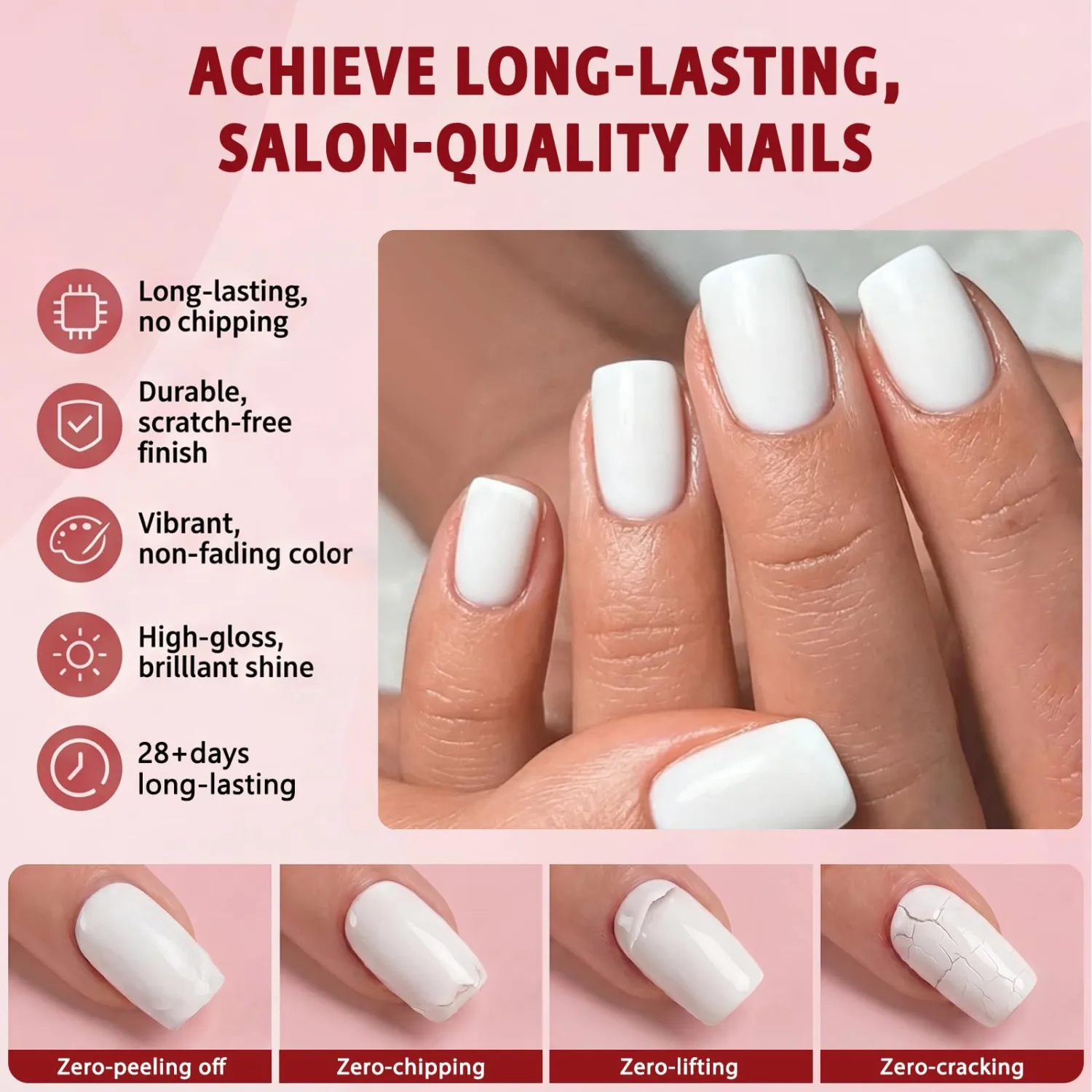 256Pcs Short Square Press on Nails White - 16 Sizes Short Nails Press on Square, Glossy Acrylic Fake Nails with Glue and Jelly Tabs,Glue on Nails for Women and Home Nails DIY