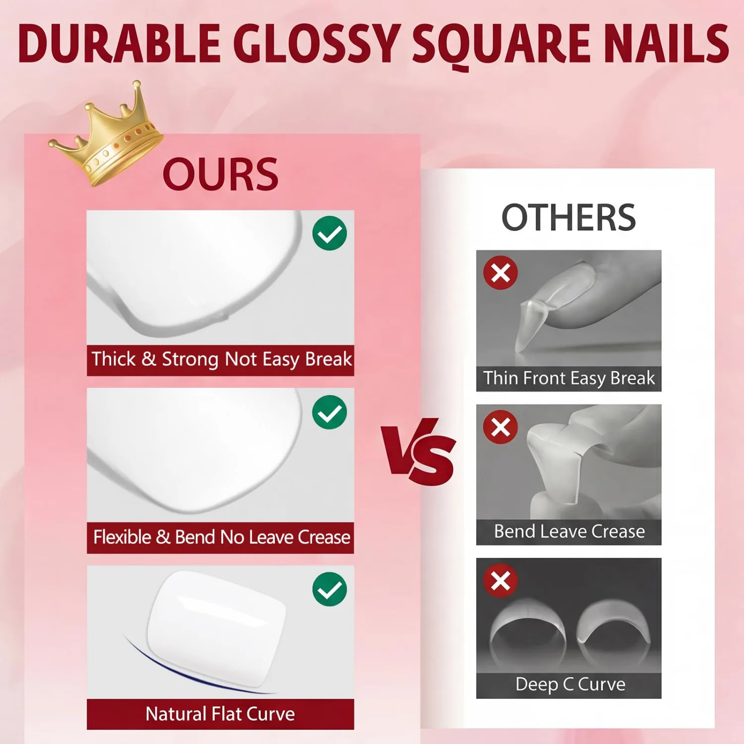256Pcs Short Square Press on Nails White - 16 Sizes Short Nails Press on Square, Glossy Acrylic Fake Nails with Glue and Jelly Tabs,Glue on Nails for Women and Home Nails DIY
