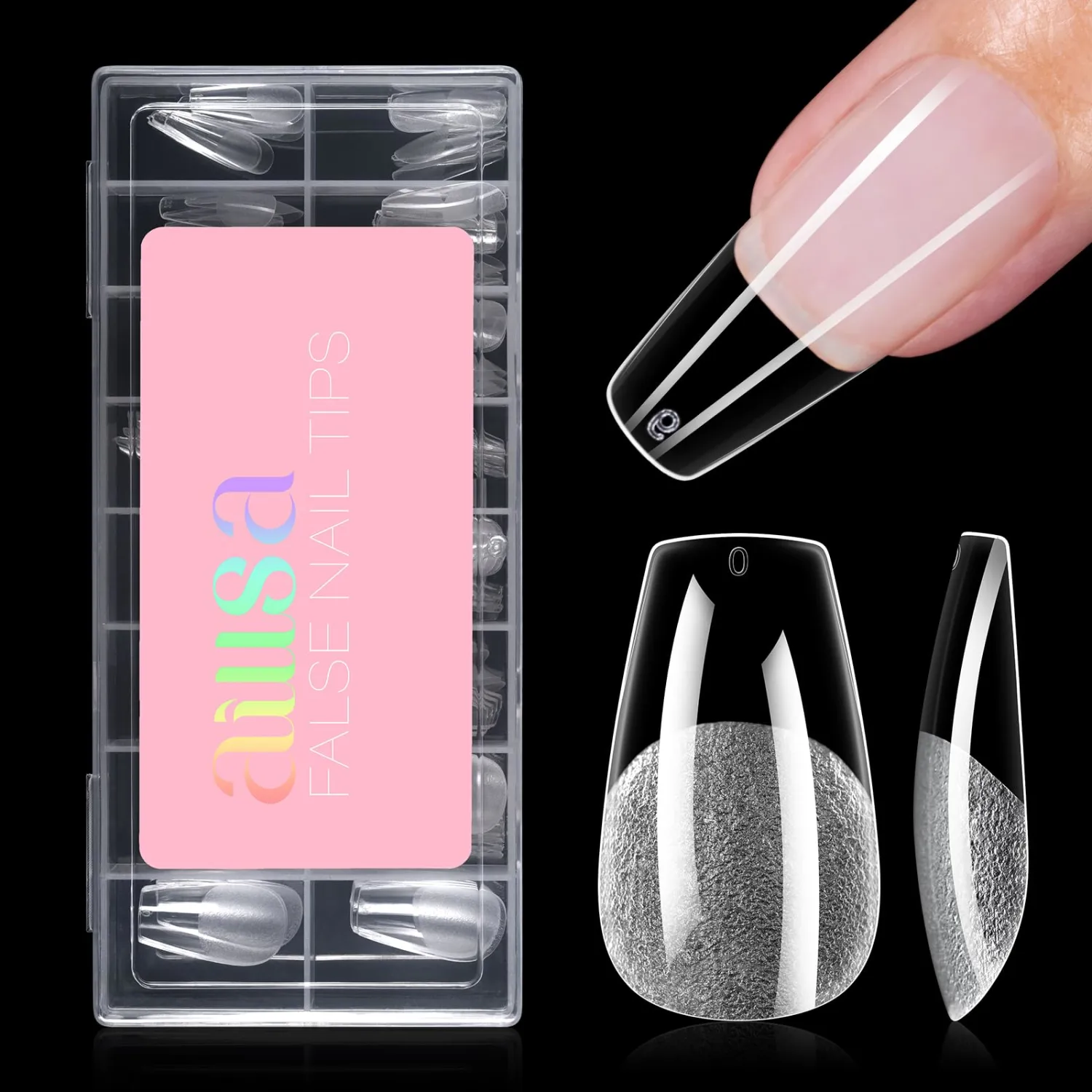 AILLSA Medium Coffin Nail Tips - Full Cover Half Matte Nail Tips 120pcs Pre-filed False Nails Tips, Press on Acrylic Nails for Manicure