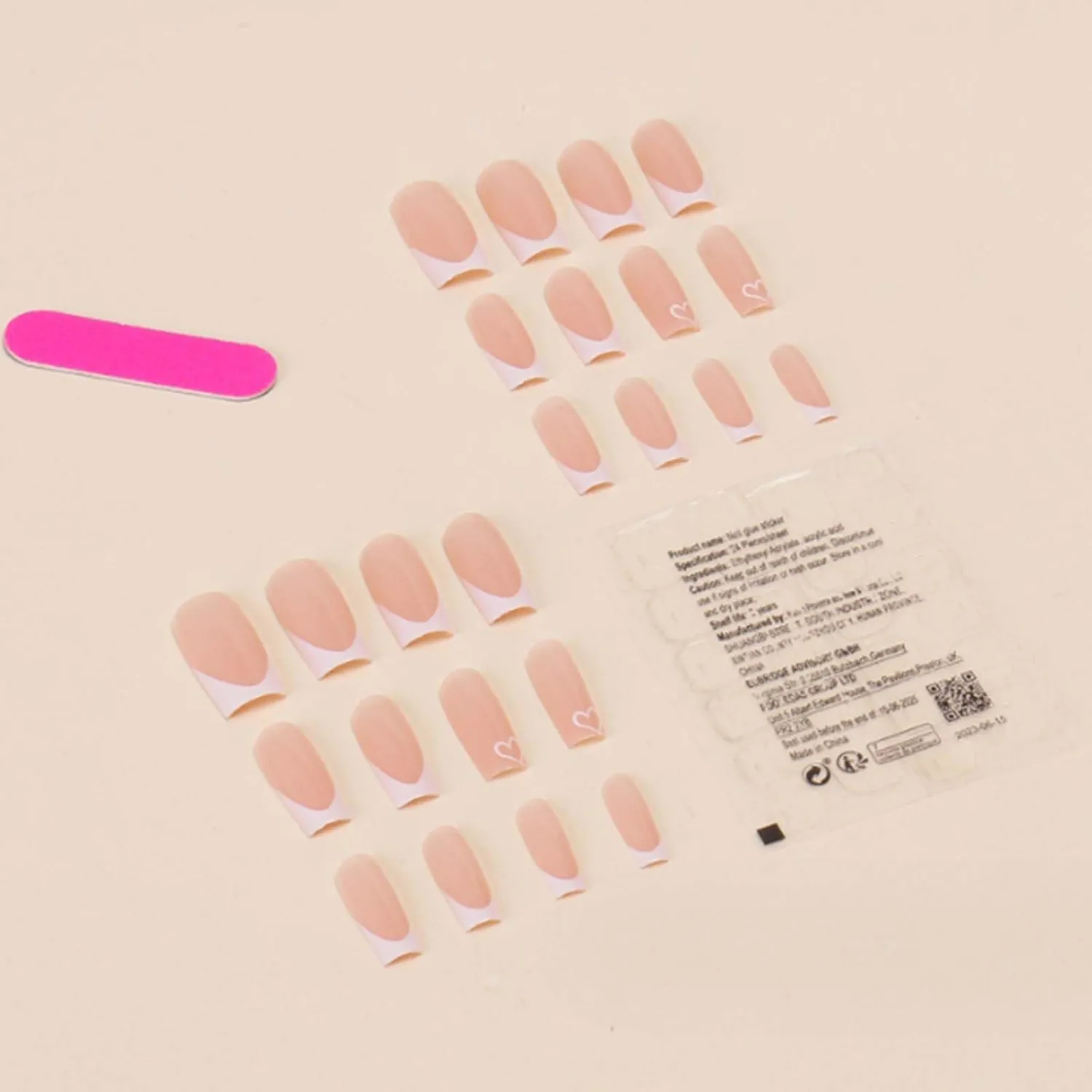Short French False Nails Coffin Press on Nails Nude Nails Tips Full Cover Cute Fake Nails for Women and Girls 24Pcs
