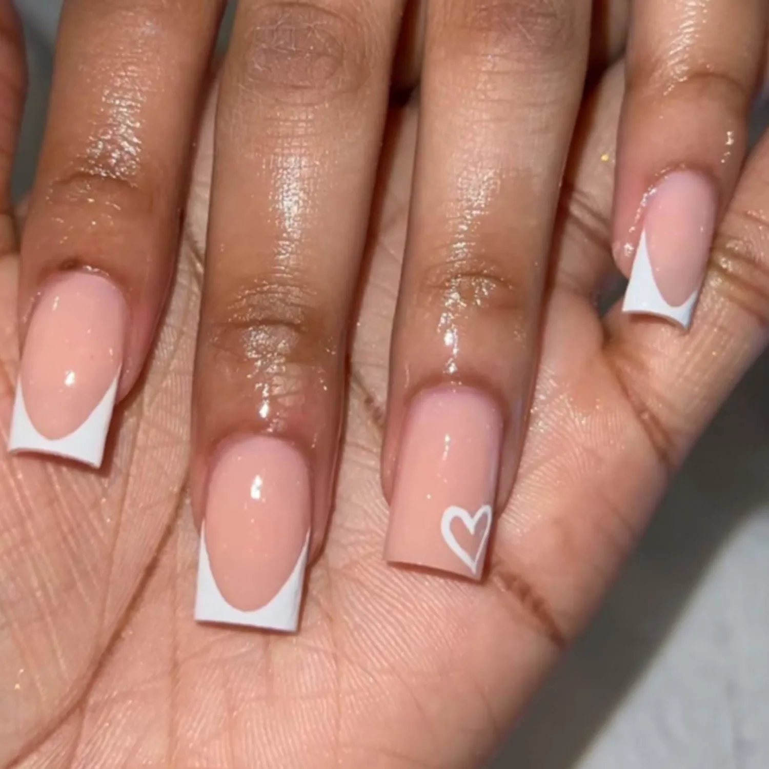 Short French False Nails Coffin Press on Nails Nude Nails Tips Full Cover Cute Fake Nails for Women and Girls 24Pcs