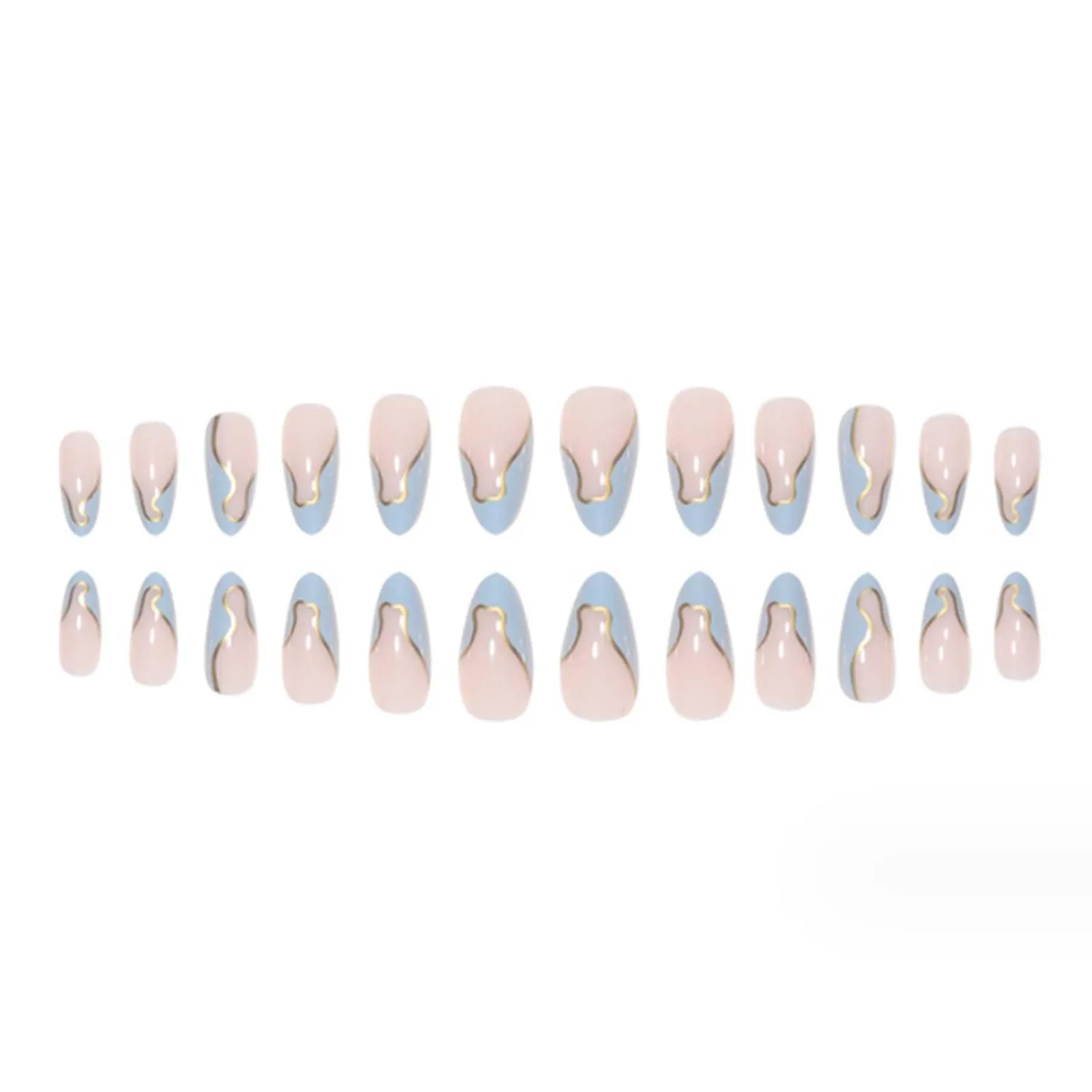 Short False Nails Almond Press on Nails French Nails Tips Full Cover Swirl Fake Nails for Women and Girls 24Pcs