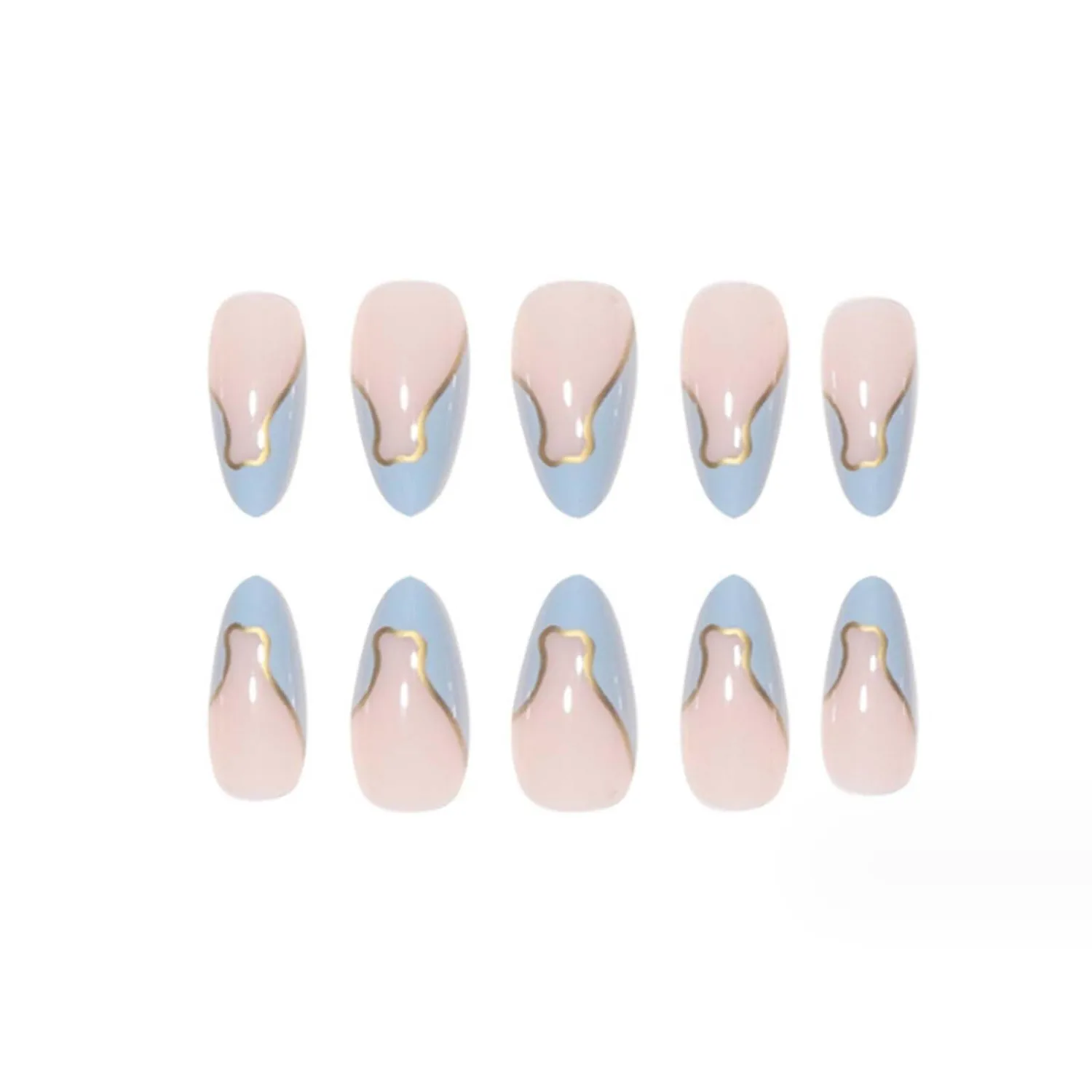 Short False Nails Almond Press on Nails French Nails Tips Full Cover Swirl Fake Nails for Women and Girls 24Pcs