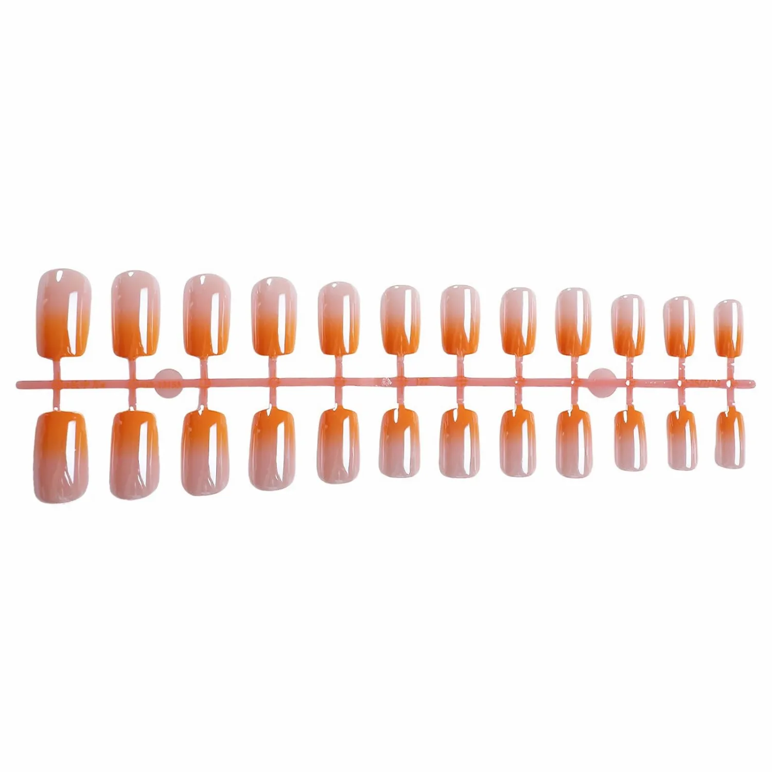 MISUD Press on Nails - Short Square Fake Nails with Summer Orange Ombre, Acrylic Chrome Design 24 pcs