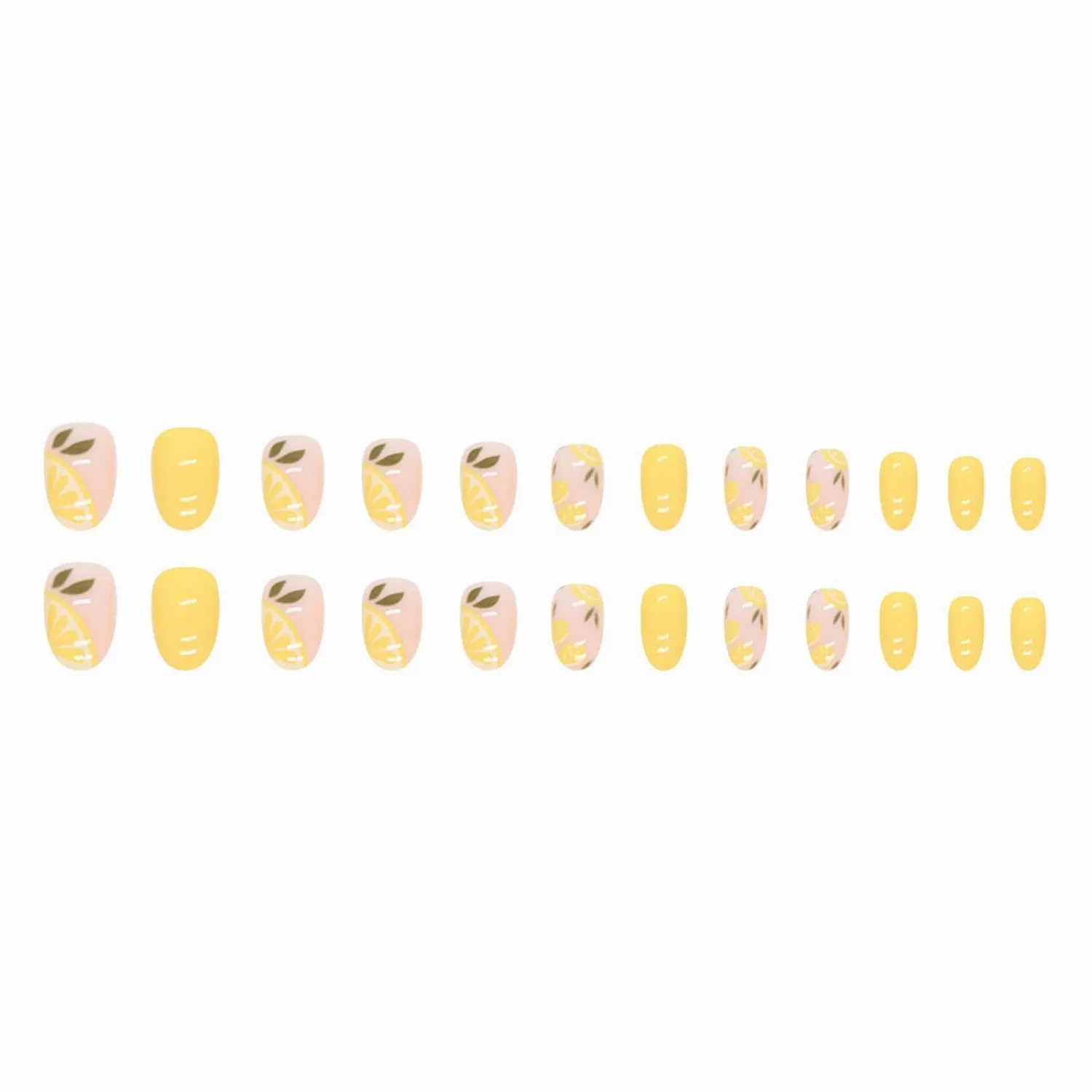 MISUD Press on Nails - Short Oval Fake Nails with Yellow Lemon, Acrylic Summer Fruit Design 24 pcs