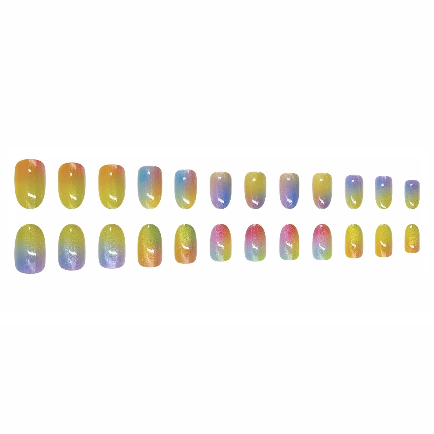 MISUD Press on Nails - Short Oval Fake Nails with Colorful Ombre, Acrylic Bling Cat Eye Design 24 pcs