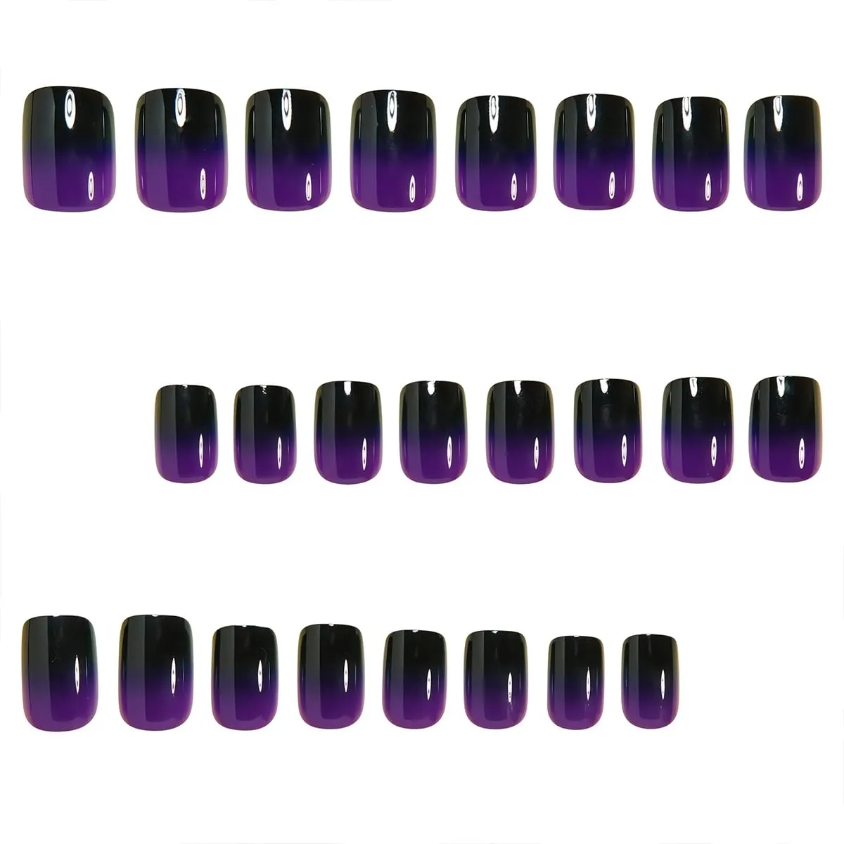 Gradient Purple Black Press on Nails Short Square Glossy False Nails Full Cover Acrylic Fake Nails with Design French Tip Glue on Nail for Women and Girls 24 Pcs Reusable Stick on Nails
