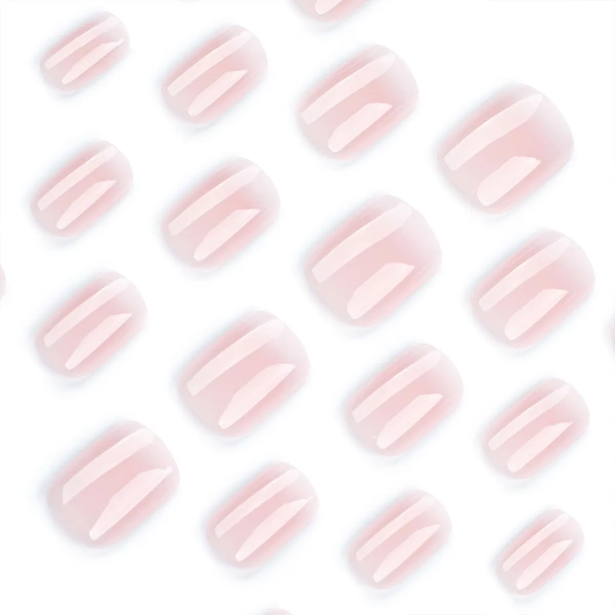 24Pcs Nude Press on Nails French Short Fake Nails Full Cover Square Acrylic False Nails with Pink White Gradient Design Glossy Cute Artificial Glue on Nail Natural Stick on Nails for Women