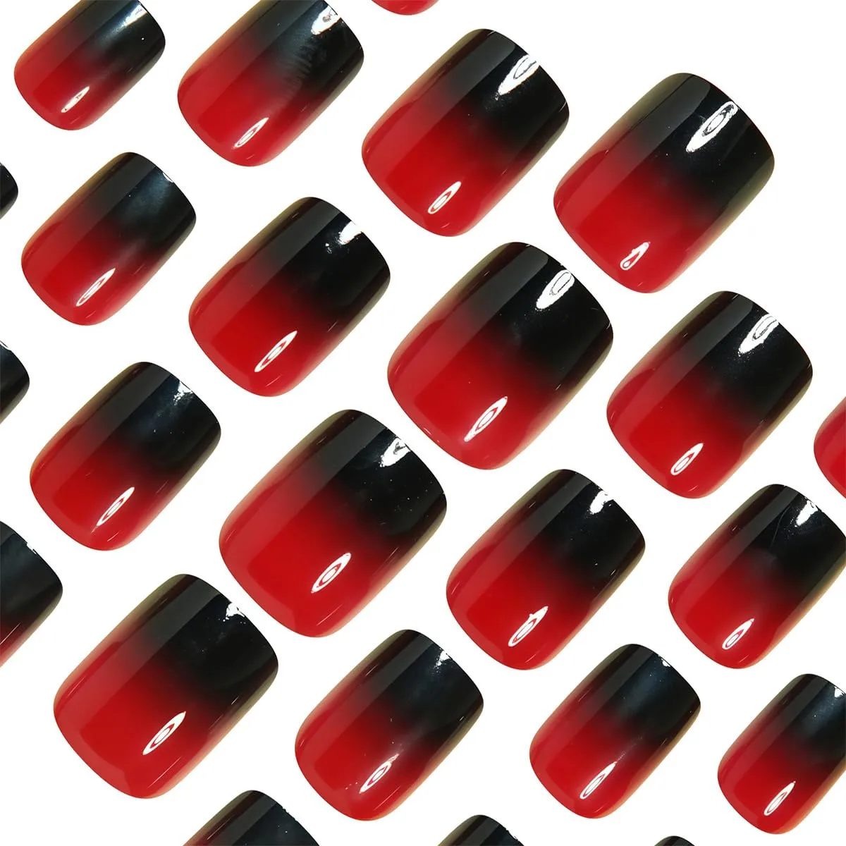 Short Square Press on Nails Glossy Red Black Gradient Fake Nails French Tip Acrylic Glue on Nail Full Cover Cute Holiday False Nails Design for Women and Girls Manicure Accessories