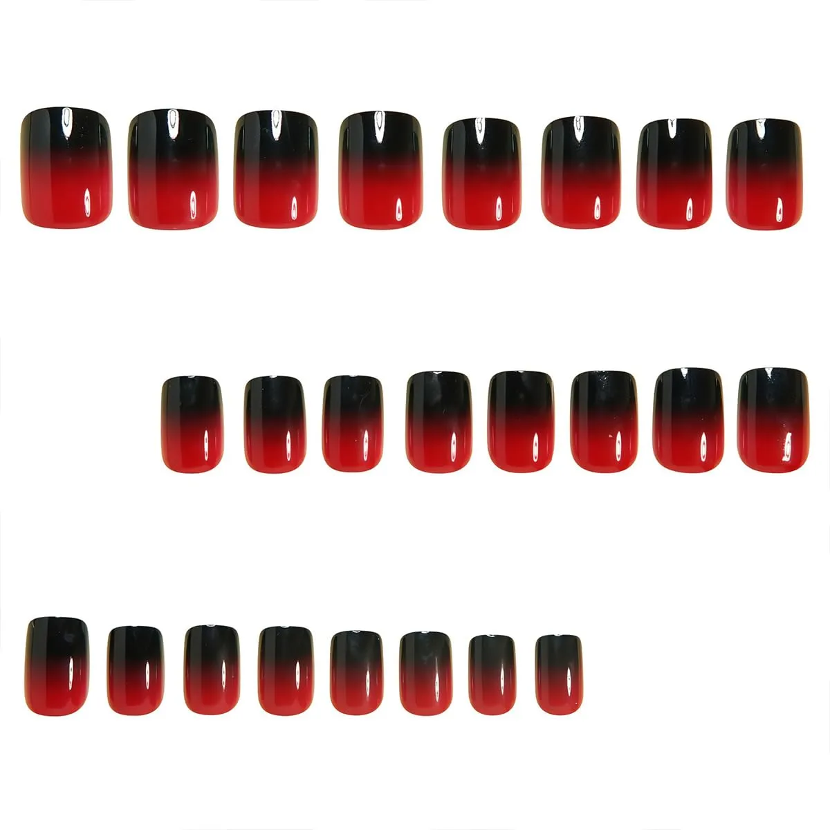 Short Square Press on Nails Glossy Red Black Gradient Fake Nails French Tip Acrylic Glue on Nail Full Cover Cute Holiday False Nails Design for Women and Girls Manicure Accessories
