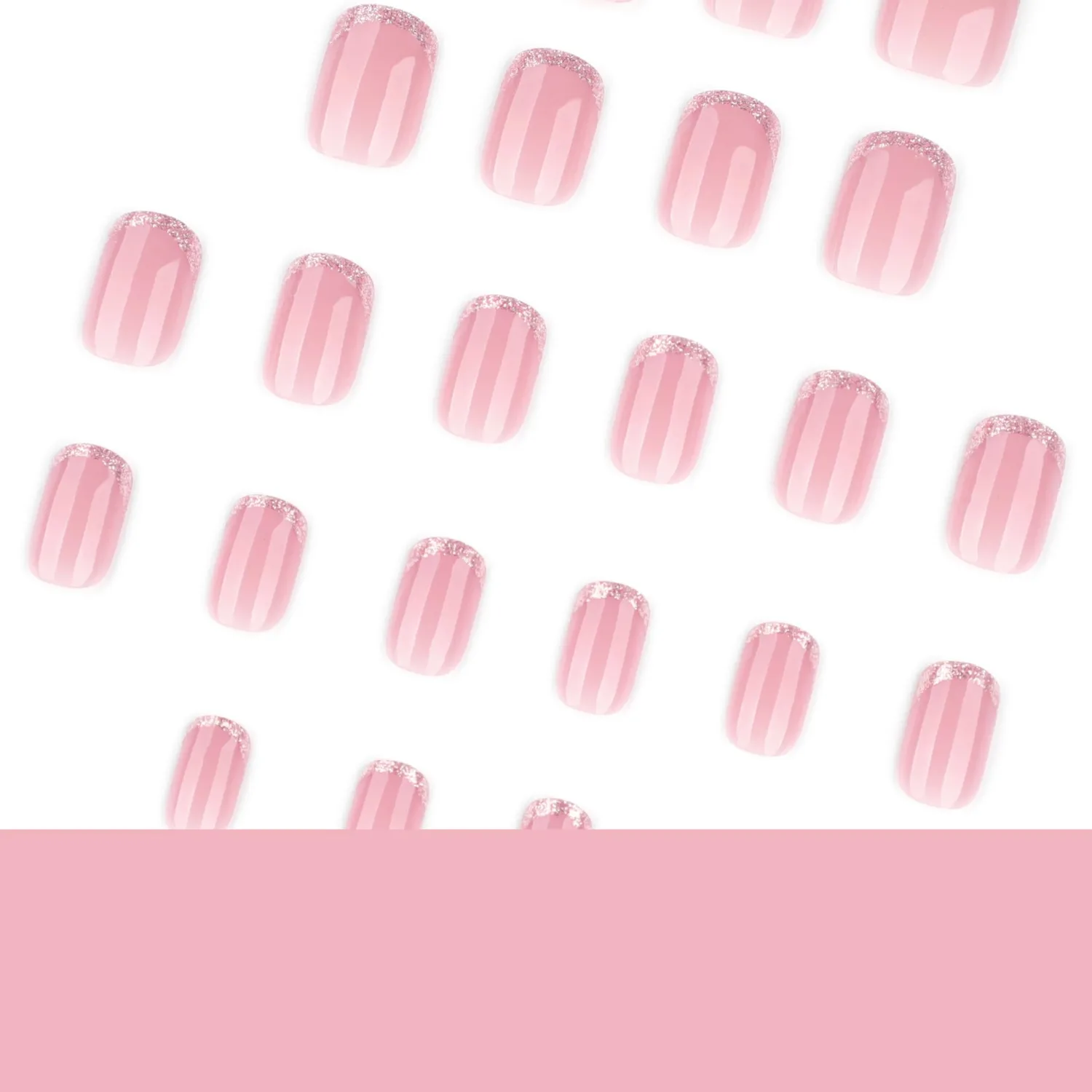 24Pcs Nude Pink Press on Nails Short Square Glossy Fake Nails Sliver Glitter French Tip False Nails Sparkle Gel Glue on Nails Reusable Glossy Shiny Full Cover Stick on Nails for Women Manicure