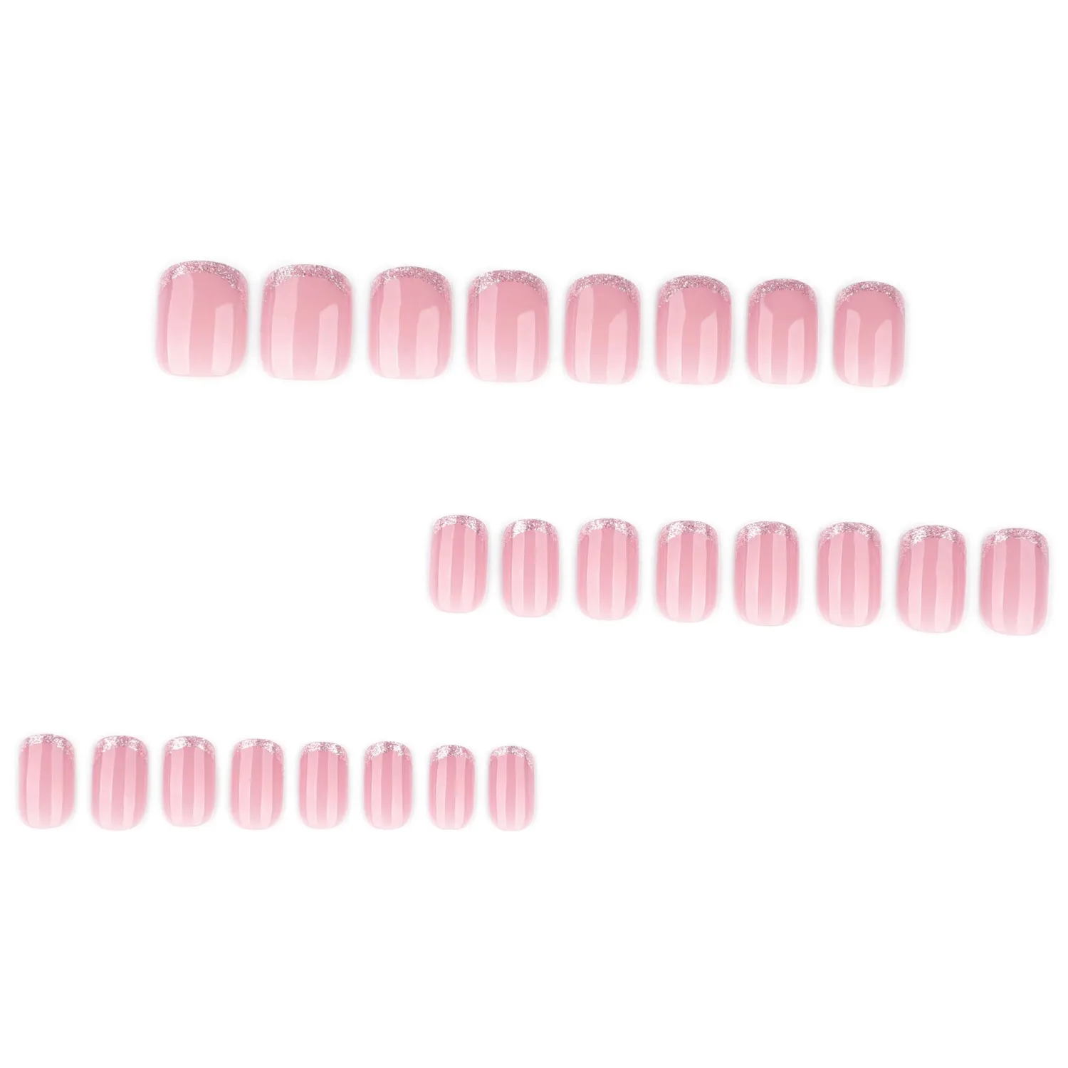 24Pcs Nude Pink Press on Nails Short Square Glossy Fake Nails Sliver Glitter French Tip False Nails Sparkle Gel Glue on Nails Reusable Glossy Shiny Full Cover Stick on Nails for Women Manicure