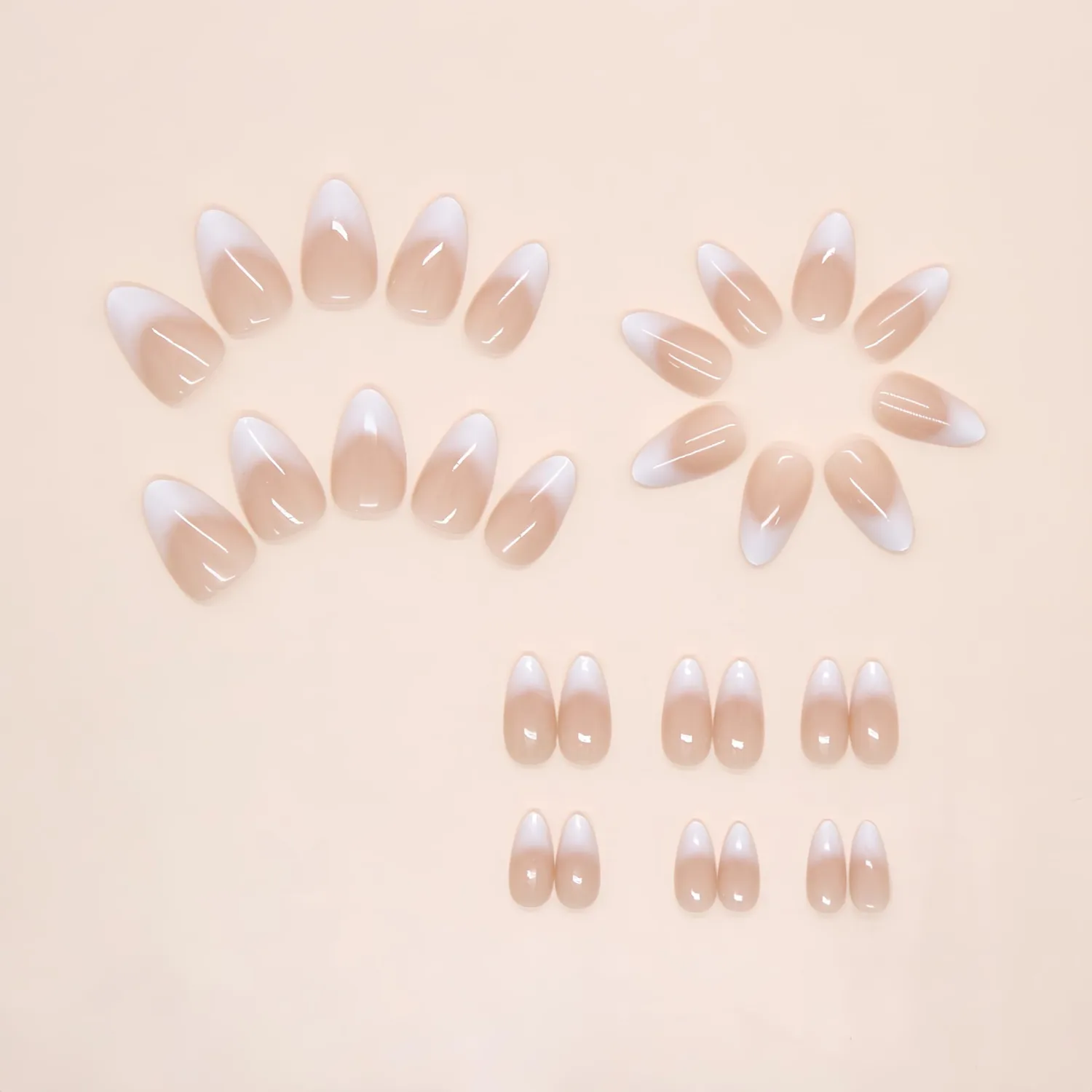Ombre Press on Nails Short Almond Fake Nails Nude False Nails Pink Nail Press ons Gradient White French Tip Full Cover Acrylic Stick on Nails Glossy Glue on Nails Nude Artificial Nails for Women 24Pcs