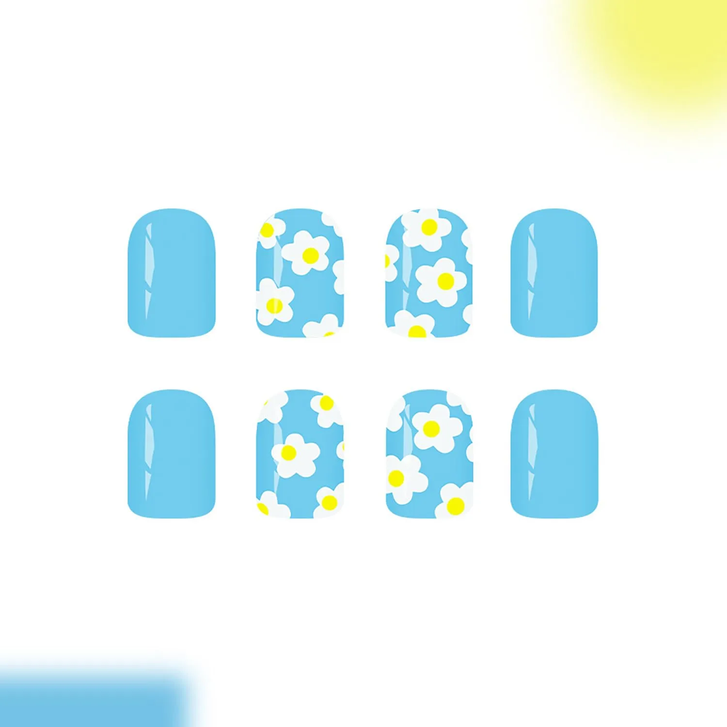 Spring Blue Press On Nails Short Square Fake Nails Full Cover False Nails With Flower Designs Acrylic Nail Press Ons Reusable Glue On Nail Glossy Stick On Nail For Women Manicure 24Pcs