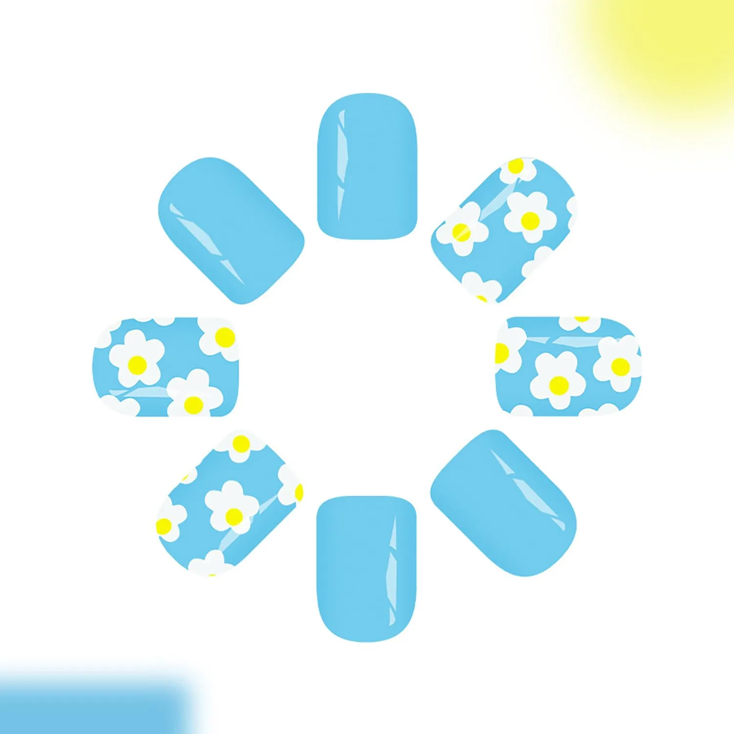 Spring Blue Press On Nails Short Square Fake Nails Full Cover False Nails With Flower Designs Acrylic Nail Press Ons Reusable Glue On Nail Glossy Stick On Nail For Women Manicure 24Pcs