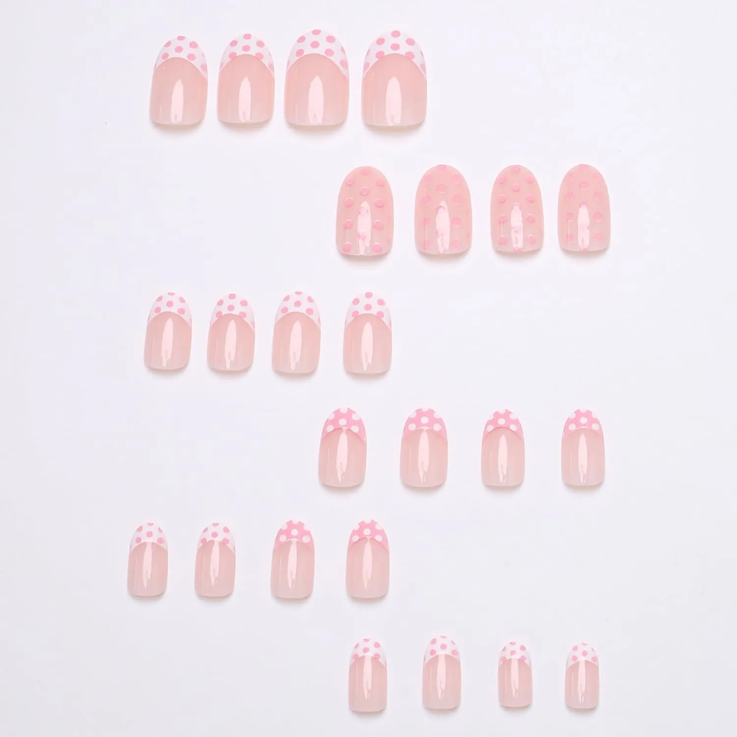 Polka Dot Press On Nails Short Almond Fake Nails French False Nails With Pink White Designs Acrylic Nail Press Ons Full Cover Stick On Nail Glossy Glue On Nail For Women Manicure 24Pcs