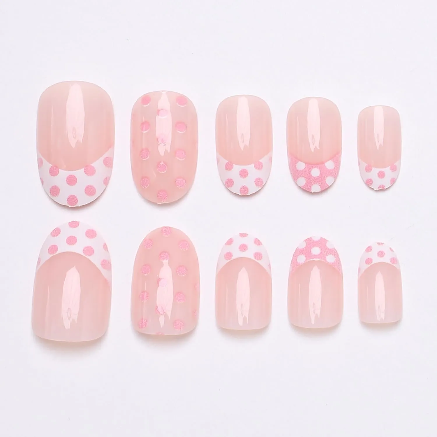 Polka Dot Press On Nails Short Almond Fake Nails French False Nails With Pink White Designs Acrylic Nail Press Ons Full Cover Stick On Nail Glossy Glue On Nail For Women Manicure 24Pcs