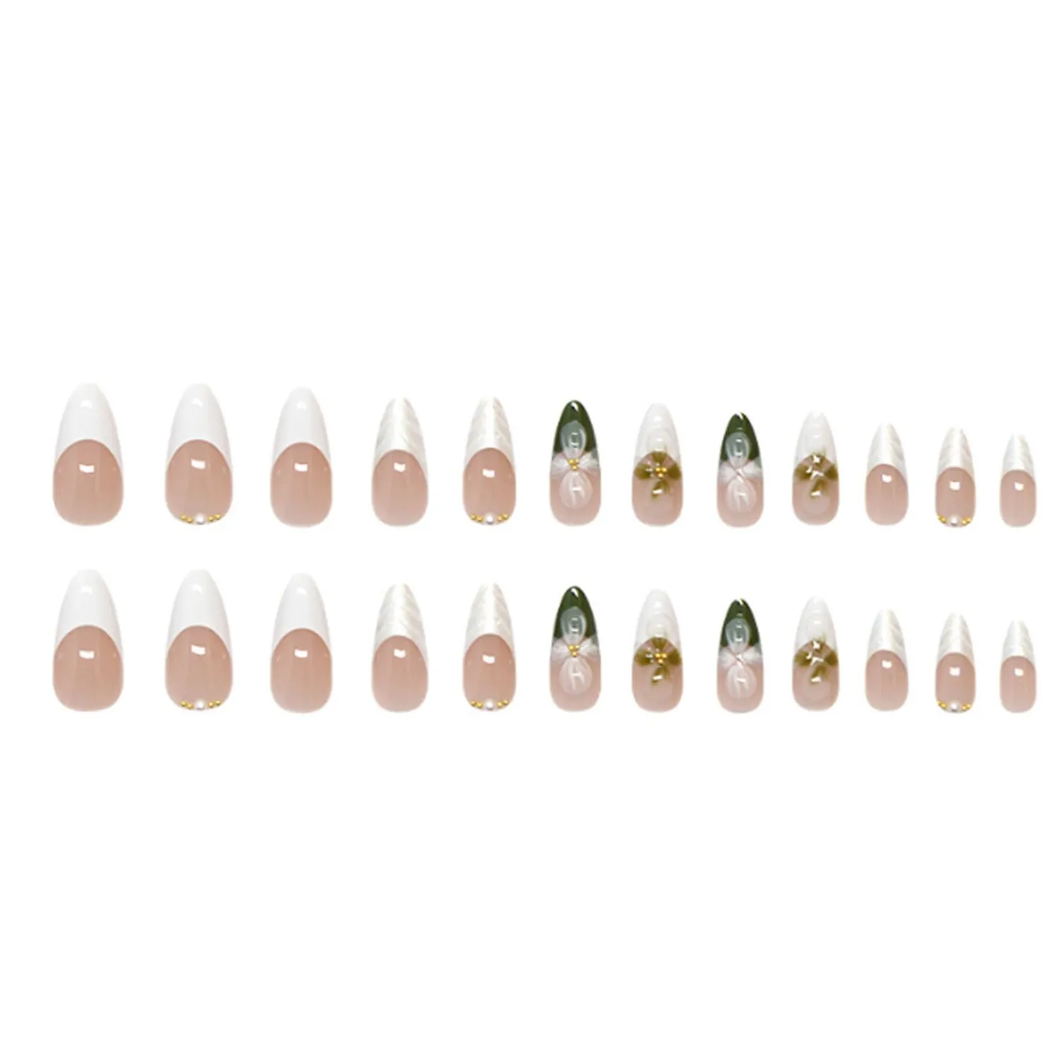 Hkanlre Almond Fake Nude Nails Tips Full Cover False Medium Nails Summer Flower Press on Nails for Women 24PCS