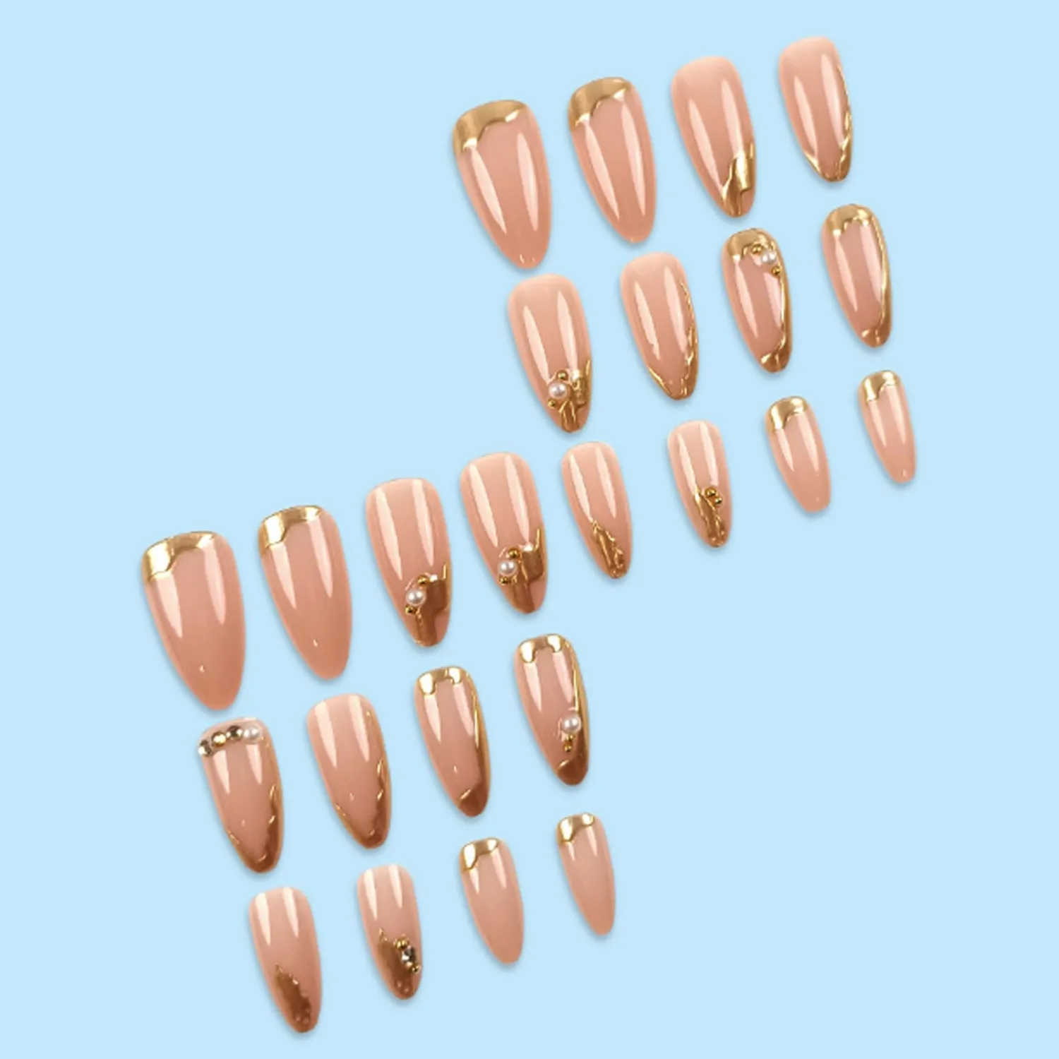 Hkanlre Almond Fake Nude Nails Tips Full Cover False Medium Nails Summer Flower Press on Nails for Women 24PCS