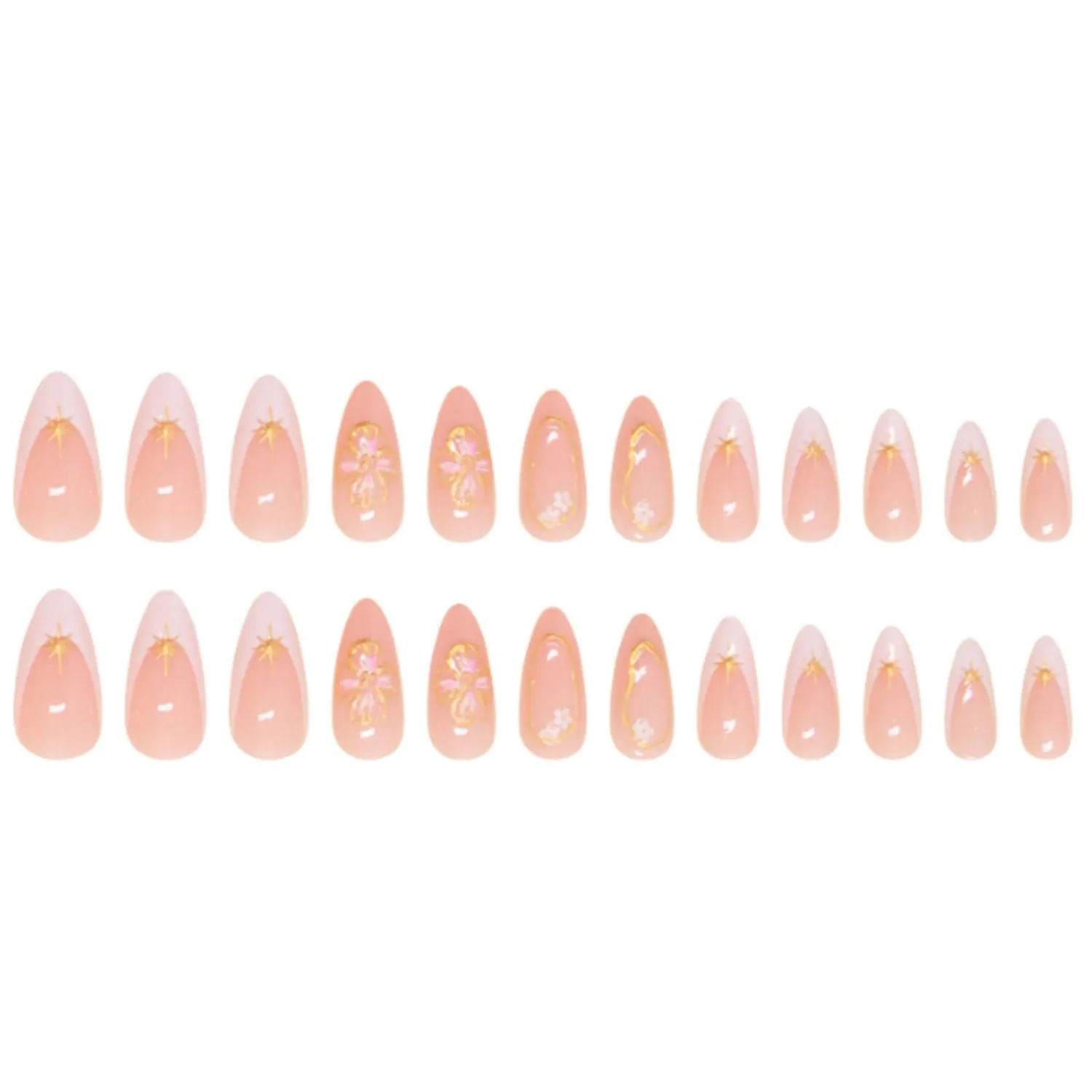 Hkanlre Almond Fake Nude Nails Tips Full Cover False Medium Nails Summer Flower Press on Nails for Women 24PCS