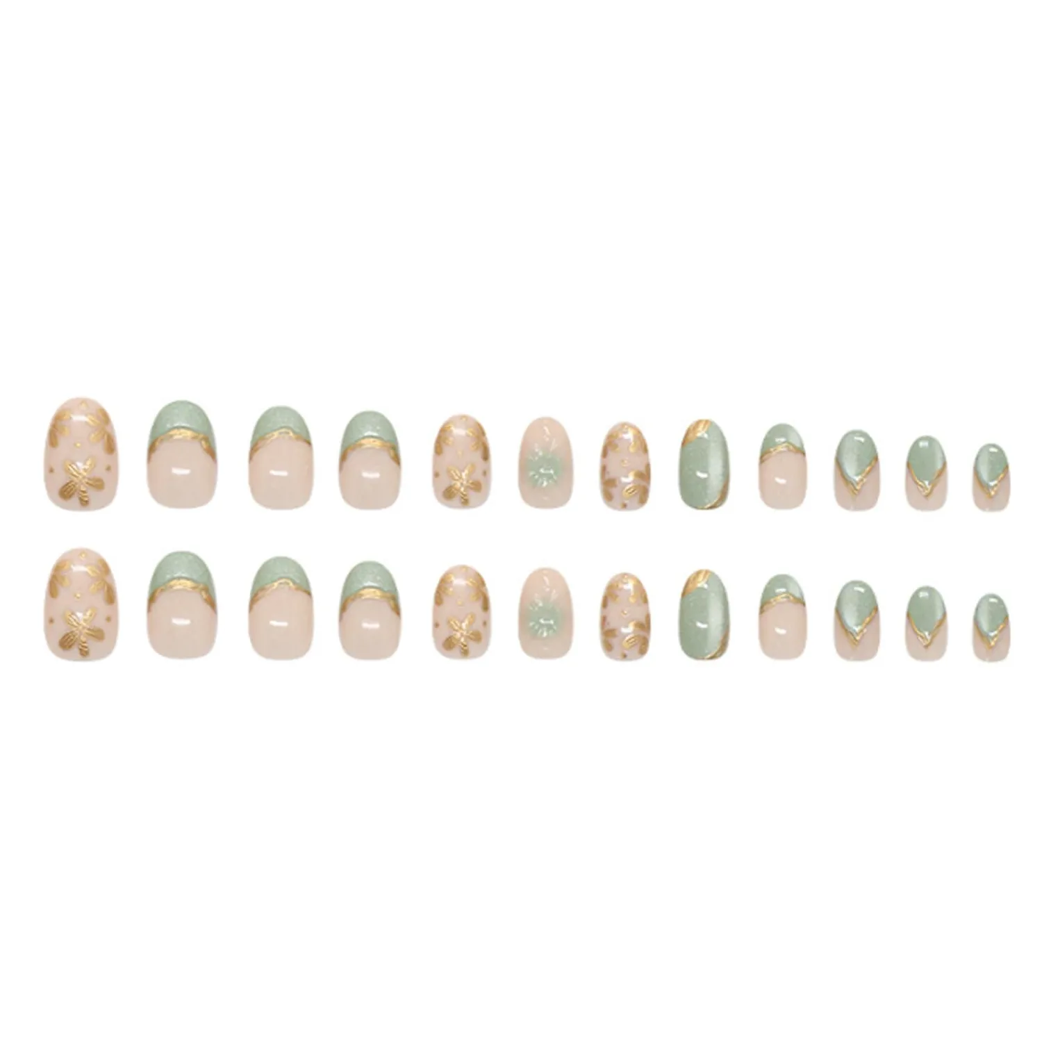 Hkanlre Almond Fake Nude Nails Tips Full Cover False Medium Nails Summer Flower Press on Nails for Women 24PCS