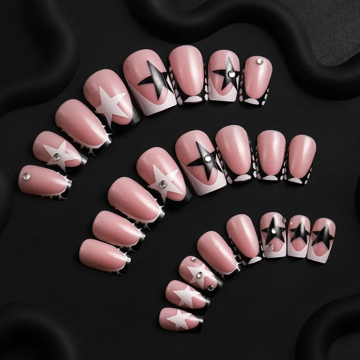 Press on Nails French Tip, Handmade Acrylic Press on French Tip Nails with Flower Designs,Long Square Nail Press Ons for Women 24pcs
