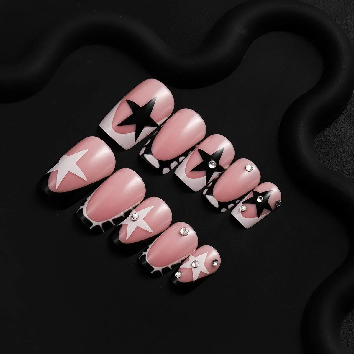 Press on Nails French Tip, Handmade Acrylic Press on French Tip Nails with Flower Designs,Long Square Nail Press Ons for Women 24pcs