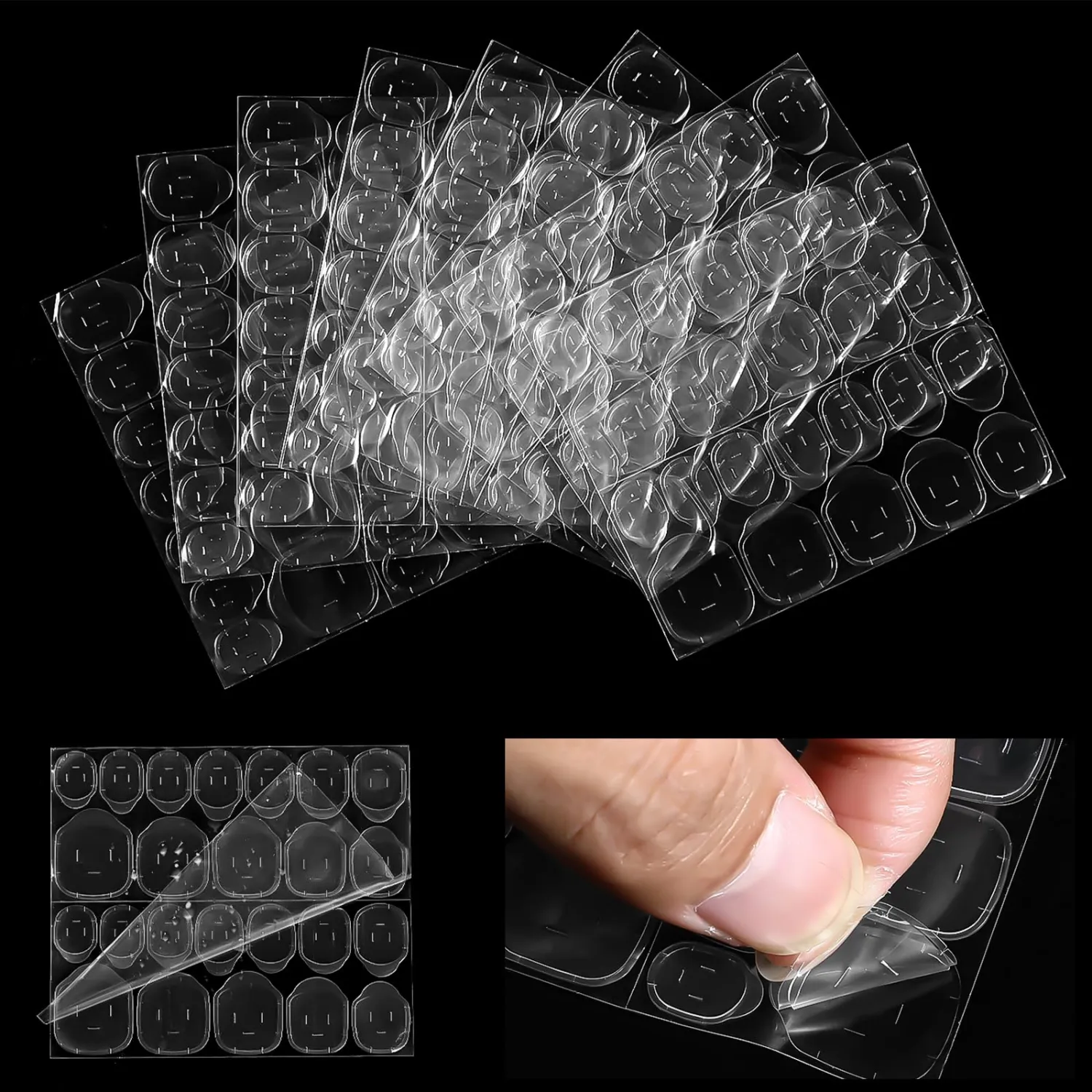 1200 pcs (50 Sheets) Press on Nail Adhesive Tabs, 12 Sizes of Transparent Fake Nail Stickers, Waterproof Breathable Thin Manicure Nails Glue Sticker, Super Sticky Double-Sided Jelly Nails Tape