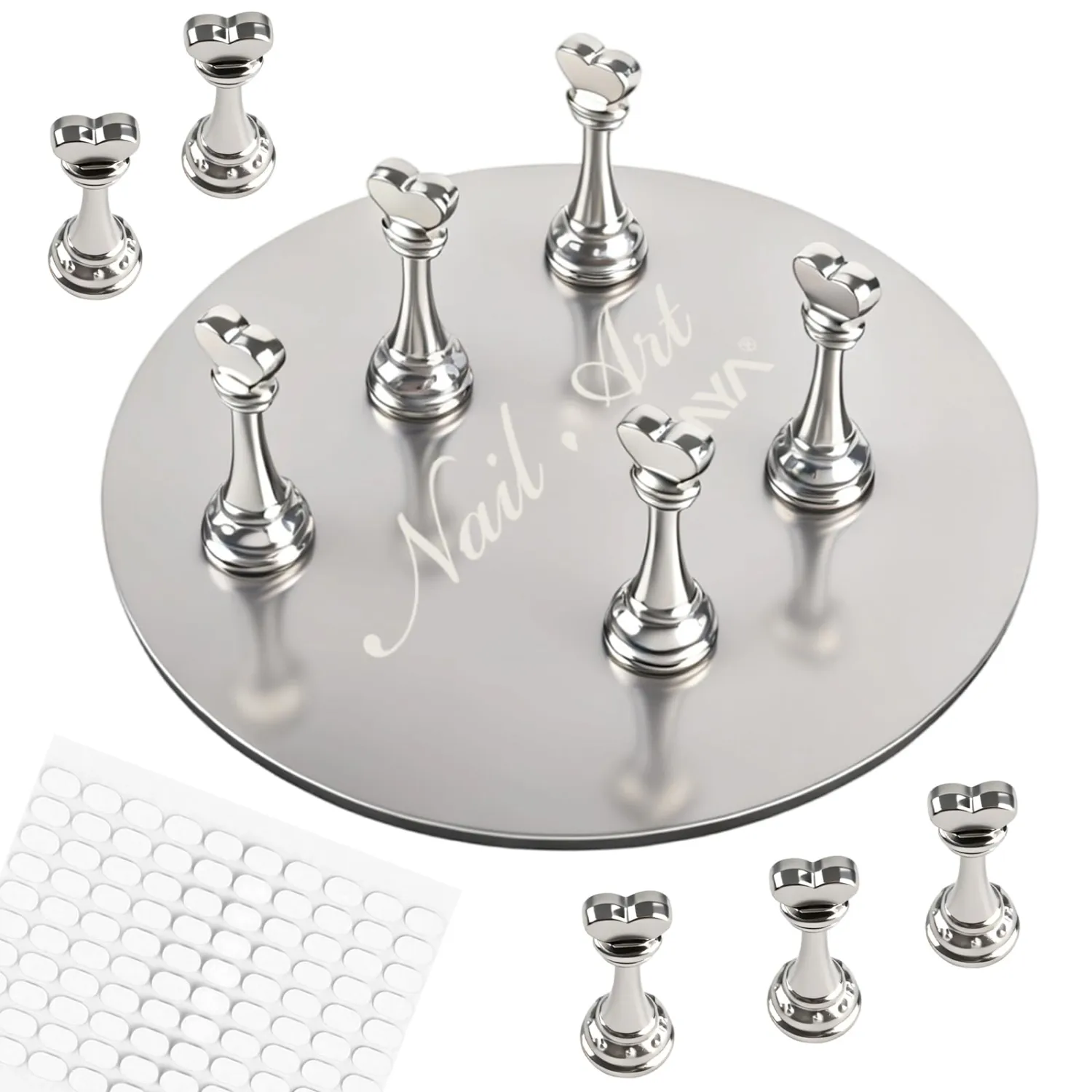 ANGNYA Nail Stand for Press Ons,Round Shape Super Magnetic Base Nail Holder for Painting Nails with 200 Pcs Reusable Double-Sided Tape for Nails Practice Nail Tools Home DIY Salon Supplies
