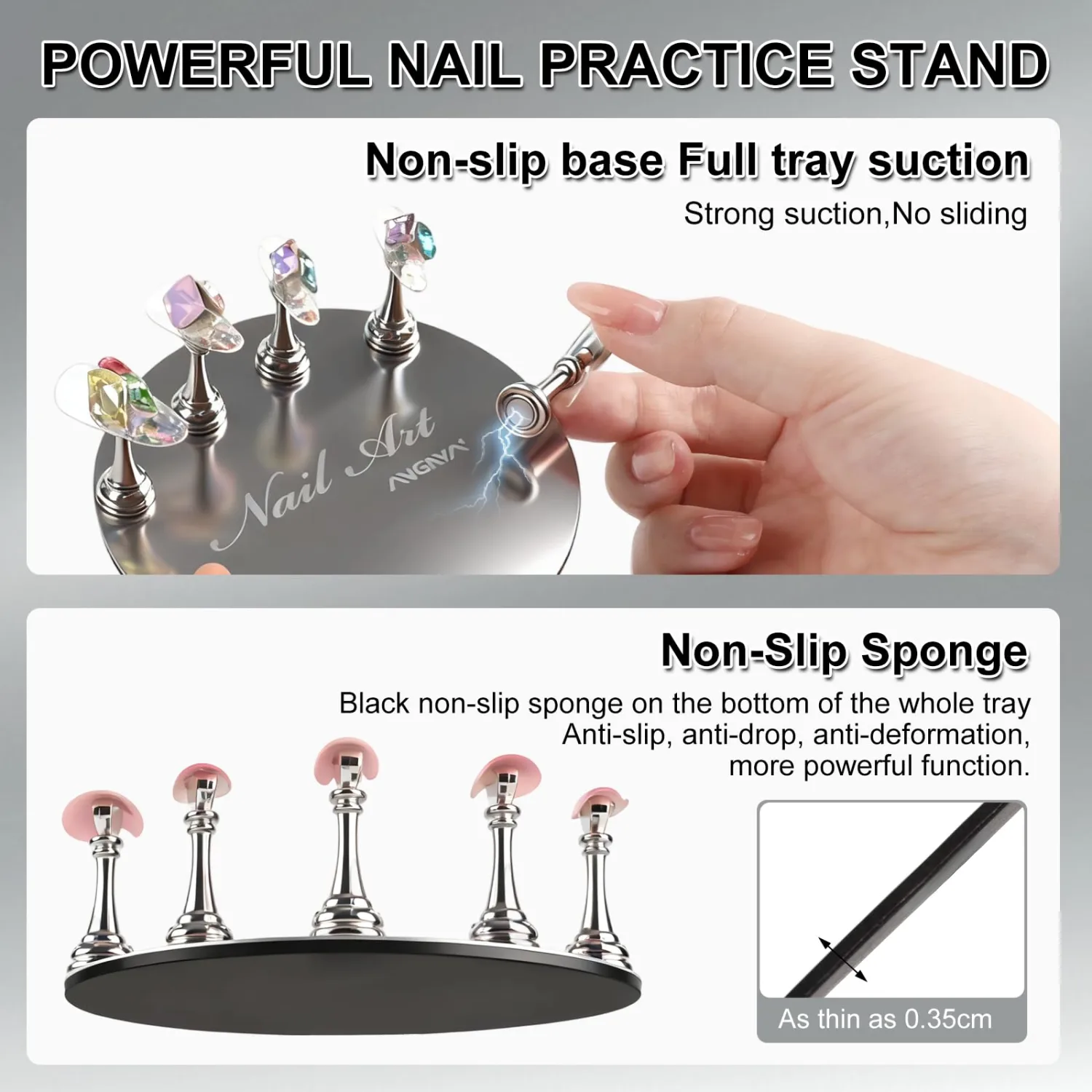 ANGNYA Nail Stand for Press Ons,Round Shape Super Magnetic Base Nail Holder for Painting Nails with 200 Pcs Reusable Double-Sided Tape for Nails Practice Nail Tools Home DIY Salon Supplies