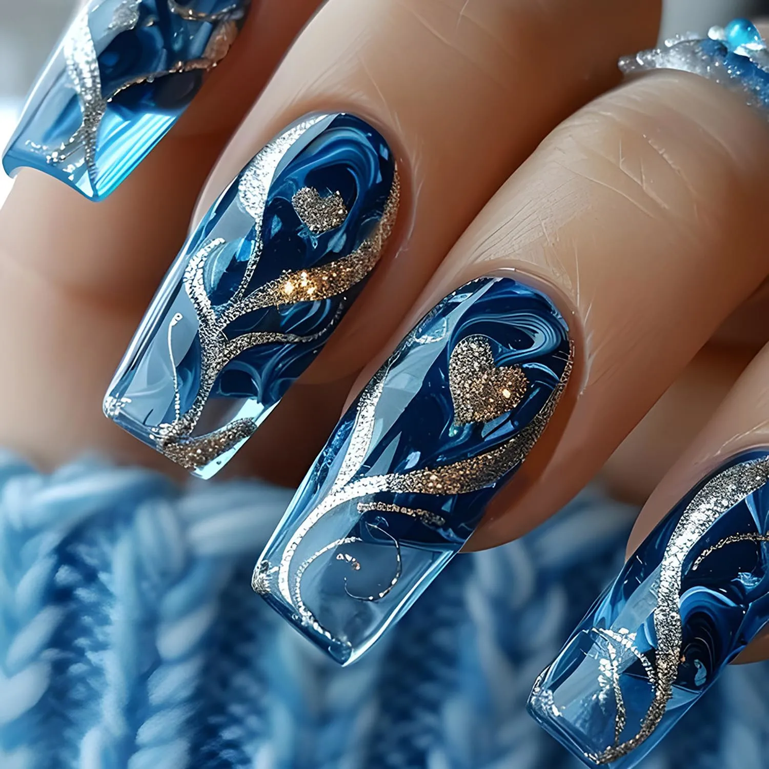 Press on Nails Medium Square Shaped Acrylic Medium Square Shaped False Nails with Designs Artificial Short Coffin Fake Nails with Charms Glue ons Fingernails for Women Girls(CY1092)