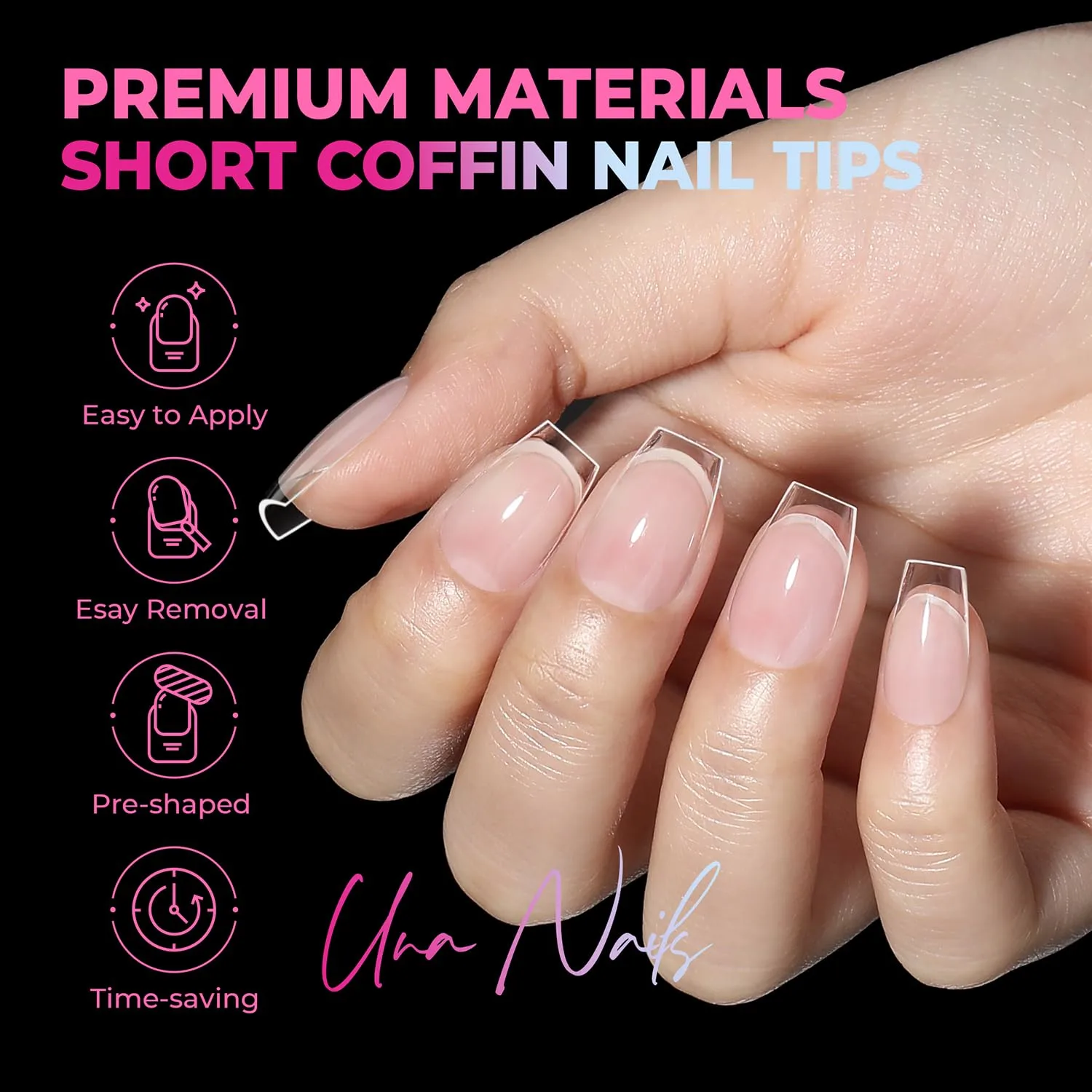 UNA GELLA Coffin Nails Tips 360Pcs, 15 Sizes Soft Gel Short Fake Nails Clear Full Cover, No Filing Needed Acrylic Nail Tips Coffin, Soak Off False Extensions