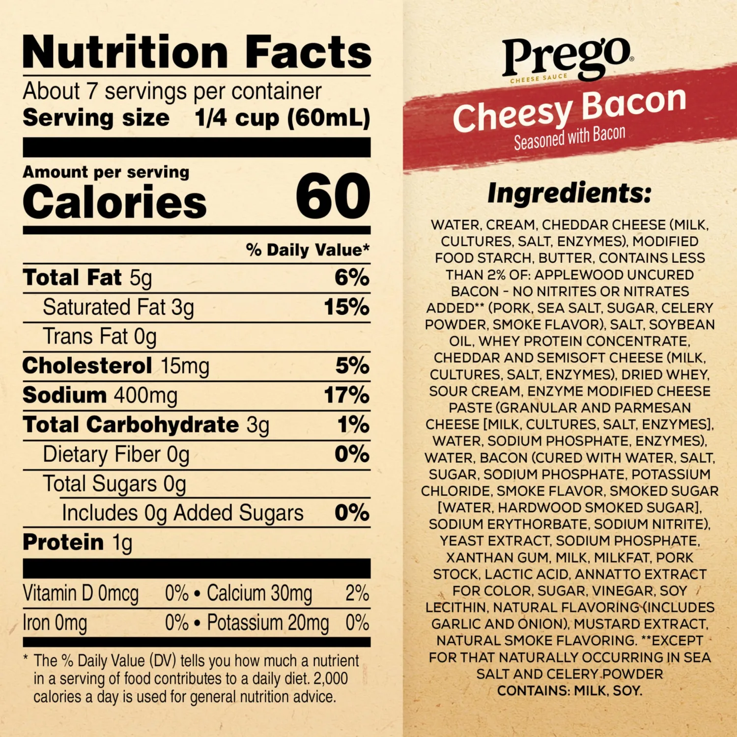 Prego Cheesy Bacon Cheddar Cheese Sauce, 14.5 oz Jar (Pack of 2)