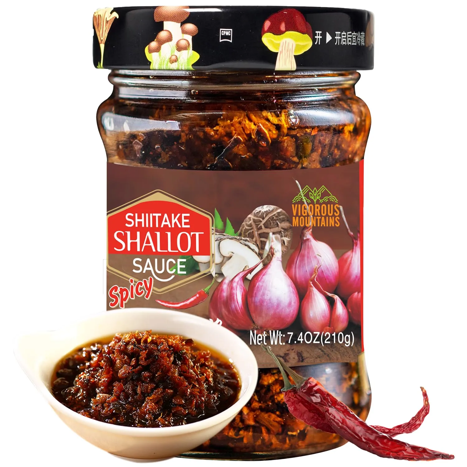 VIGOROUS MOUNTAINS Fried Shallots Sauce, 7.4Oz (210g), Strong Flavor With Fried Shallots, Chili Peppers, Shiitake & Spices, Ideal Dipping Sauce for Stir - fry, ramen & Rice