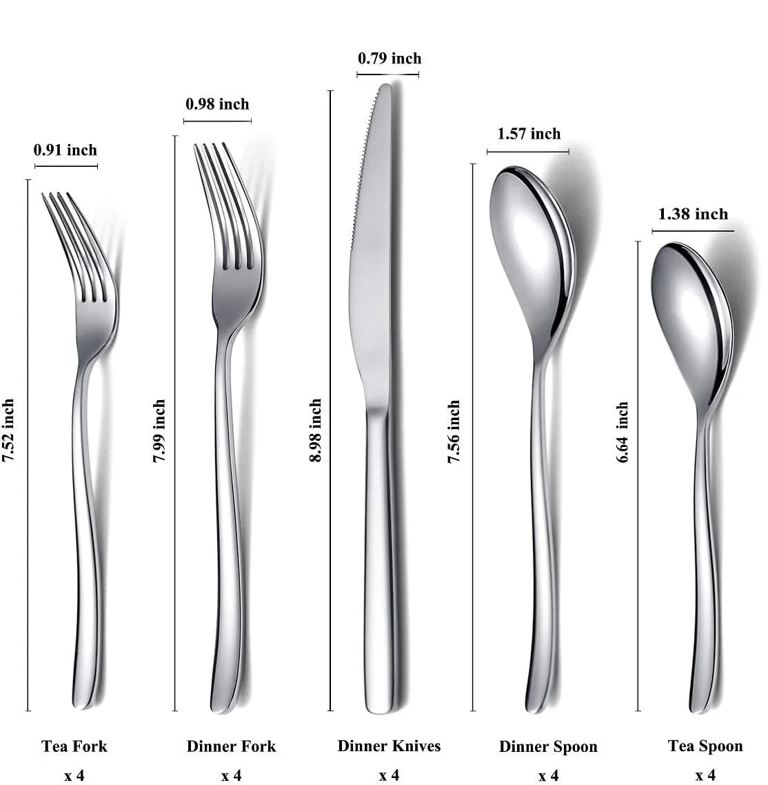 Silverware Set 20 Pieces, Stainless Steel Flatware Set, Mirror Polish Cutlery Set, Utensil Sets Service Set for 4 (Silver)