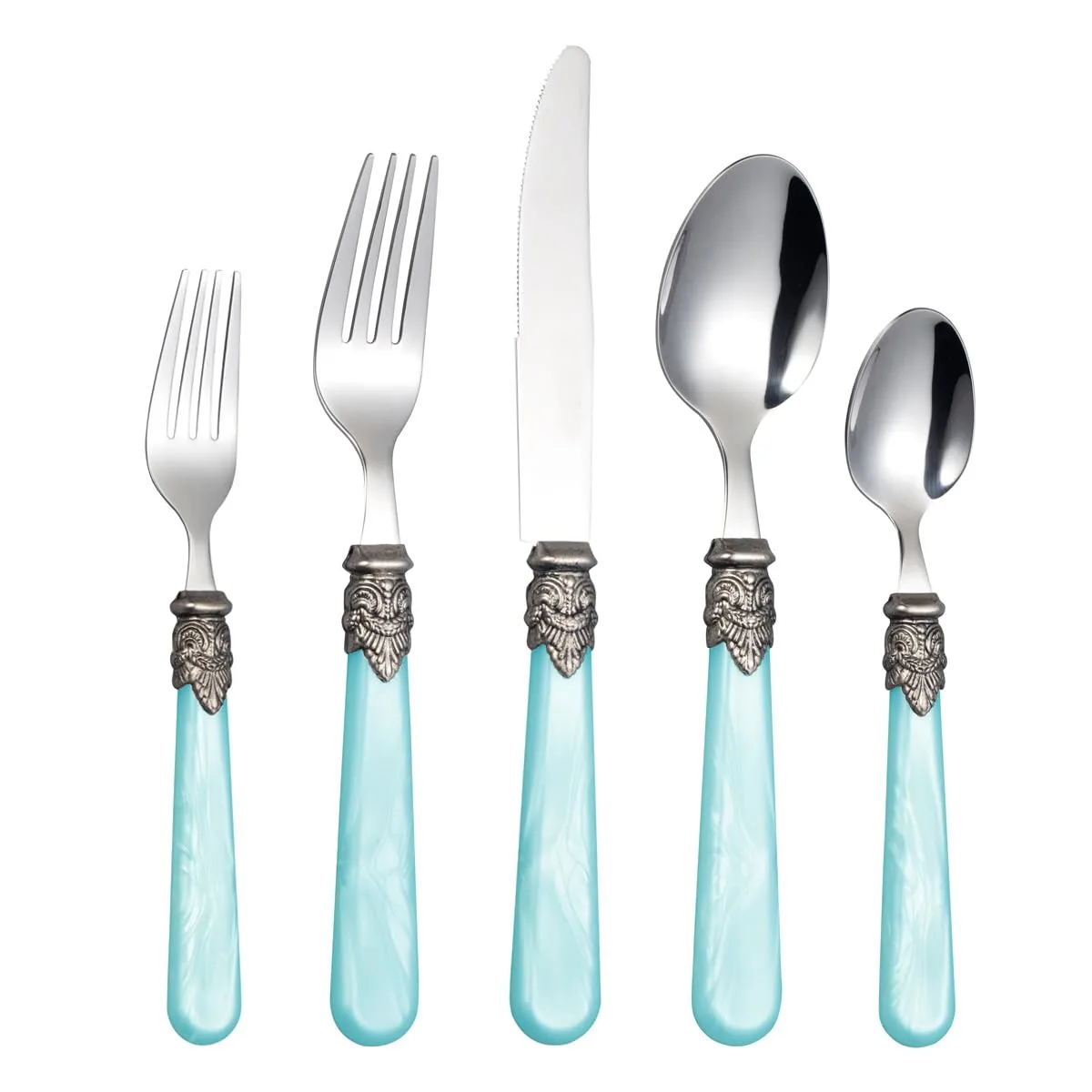 20 pieces Stainless Steel Flatware Sets With White Hanld,Dishware Safe (5, Blue)