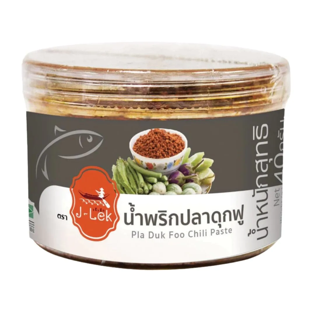 J-Lek Thai Chili Paste Assorted Flavors | Authentic Nam Prik in Jar | Spicy Thai Condiments for Rice and Cooking | Made with Real Ingredients (40 Grams, Nam Prik Pla Dook Foo (Crispy Catfish Chili Floss))