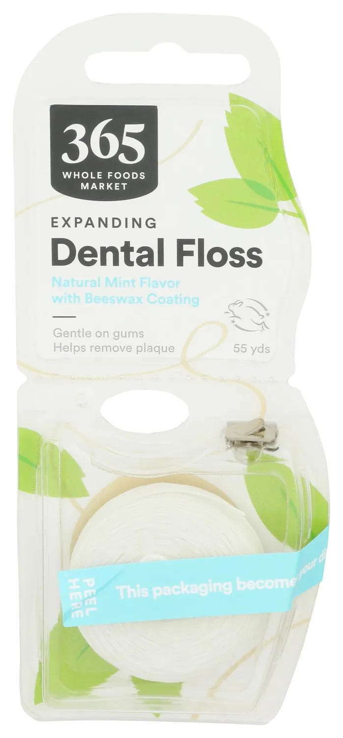 365 by Whole Foods Market, Expanding Dental Floss, Natural Mint Flavor with Beeswax Coating, 55 Yds