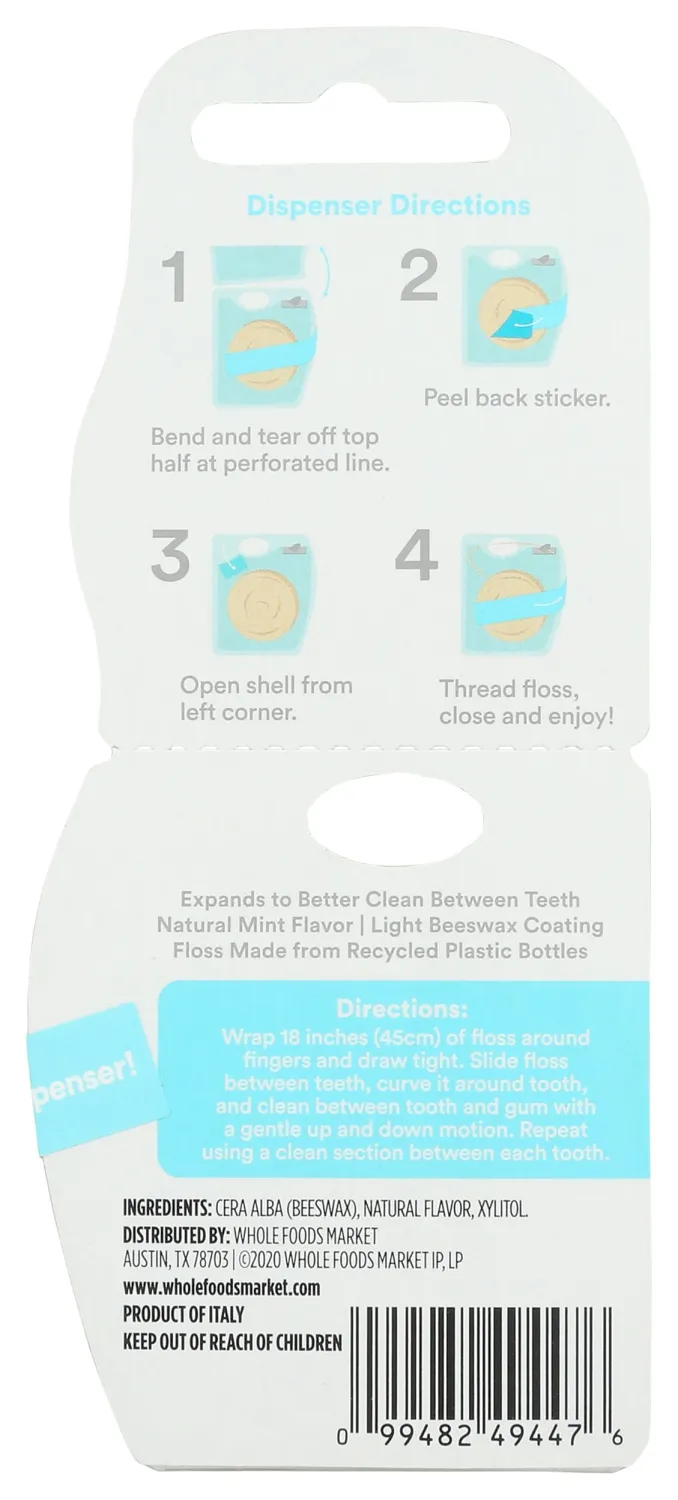 365 by Whole Foods Market, Expanding Dental Floss, Natural Mint Flavor with Beeswax Coating, 55 Yds