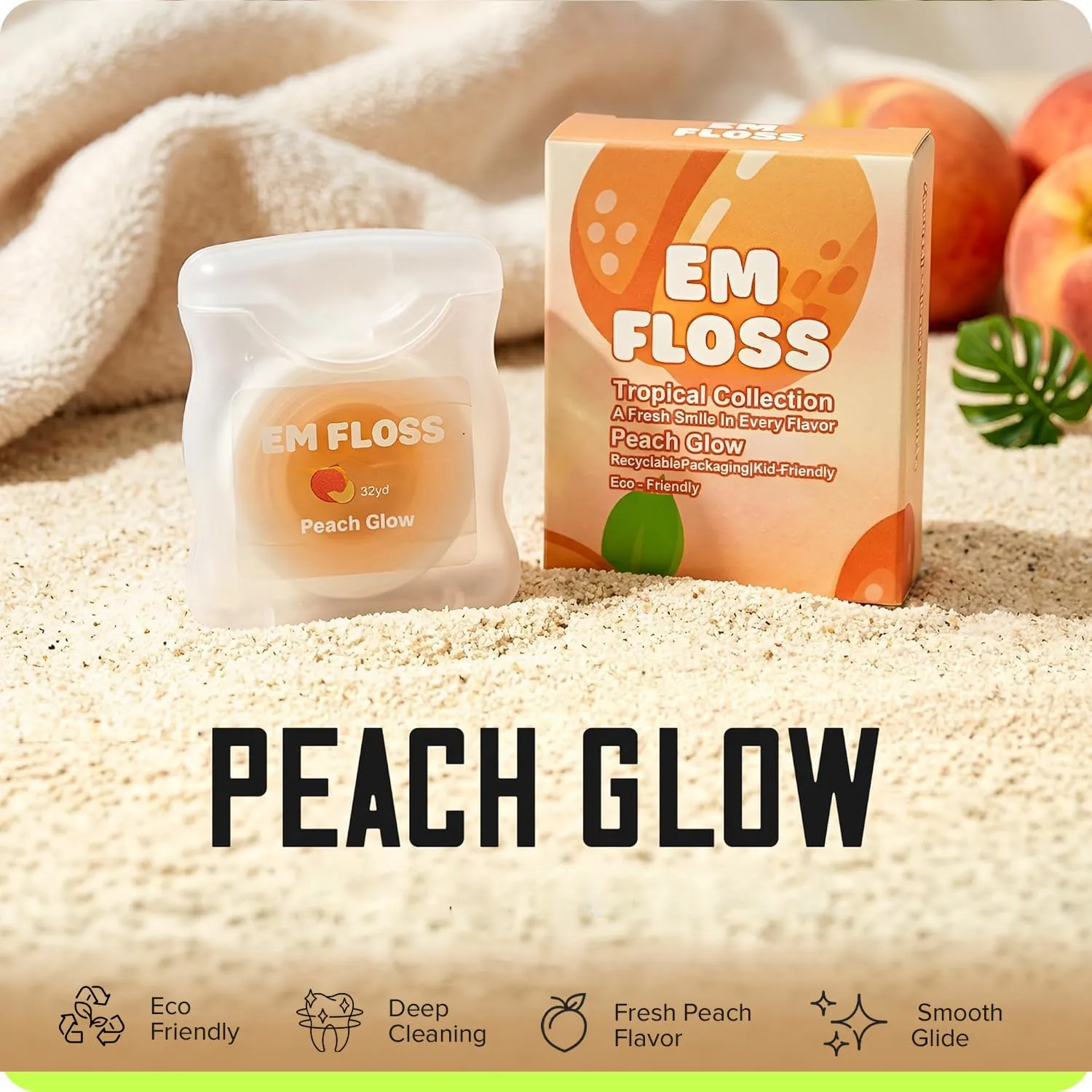 Waxed Expanding Dental Floss, Trial Pack, Coconut Oil Infused, Smooth Glide for Sensitive Gums, Strong & Shred Resistant, for Adults & Kids, Peach Glow