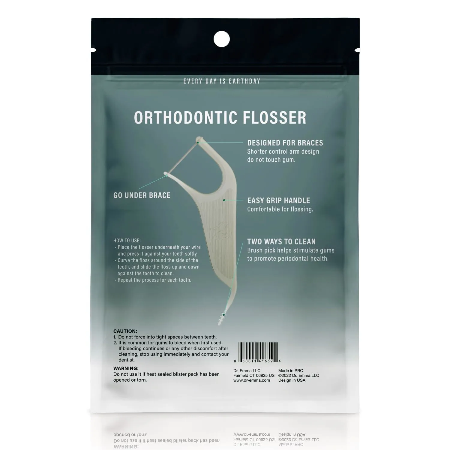 Dr. Emma Orthodontic Flossers for Braces, Ortho Dental Floss Picks, Mint Flavor 60 Count/Bag, Gray, 1 Pack