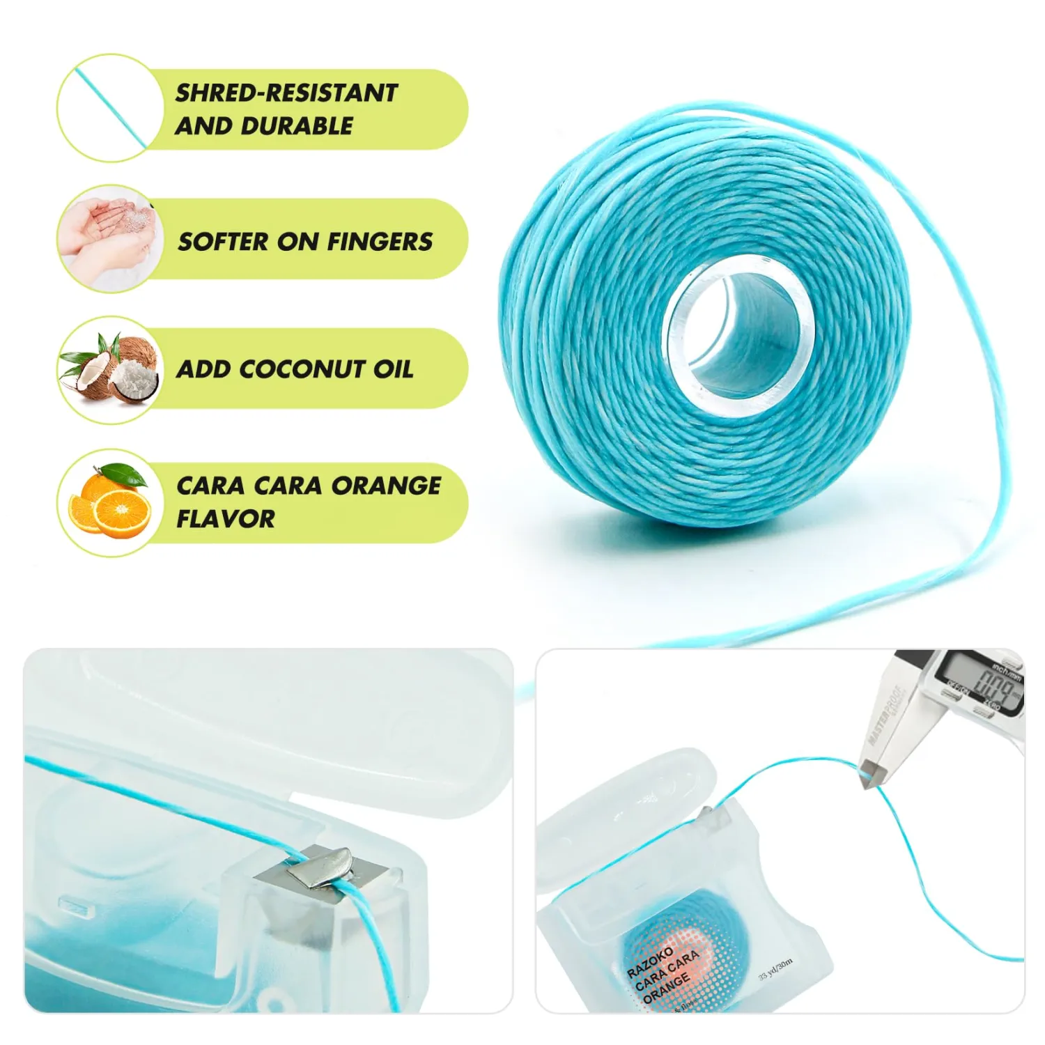 RAZOKO Coconut Oil Infused Woven Dental Floss, Vegan and Cruelty-Free, Orange, 2 Month Supply (33 Yds x 1 Units)