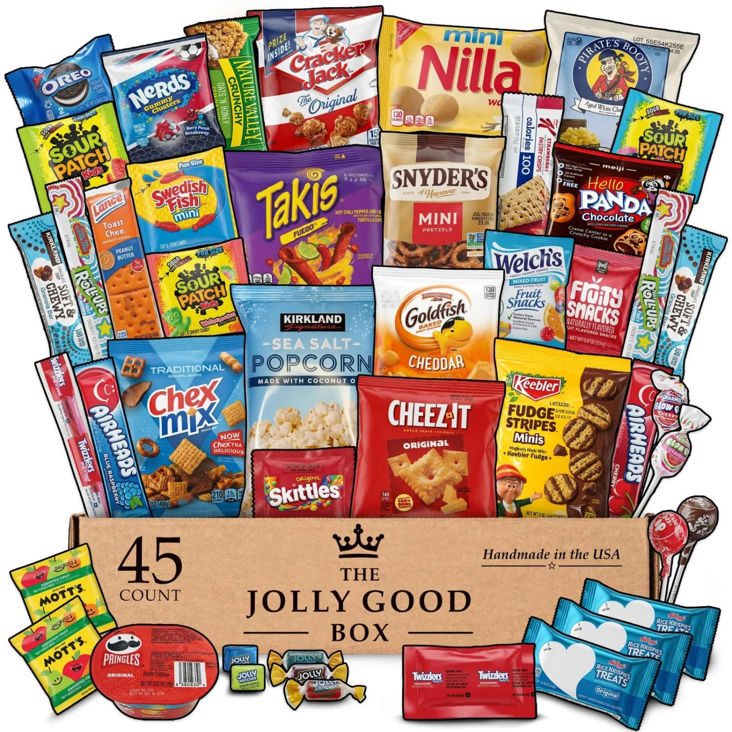 45 Count Snack Variety Gift Basket Snack Box Care Package Chips Cookies Candy Treats Snack Variety Pack for Adults Men Women College Students Boys Guys Girls Kids Grandkids Teens – Ideal for Graduation Birthdays Office Employees Military, all holidays including Father's Day, by Jolly Good
